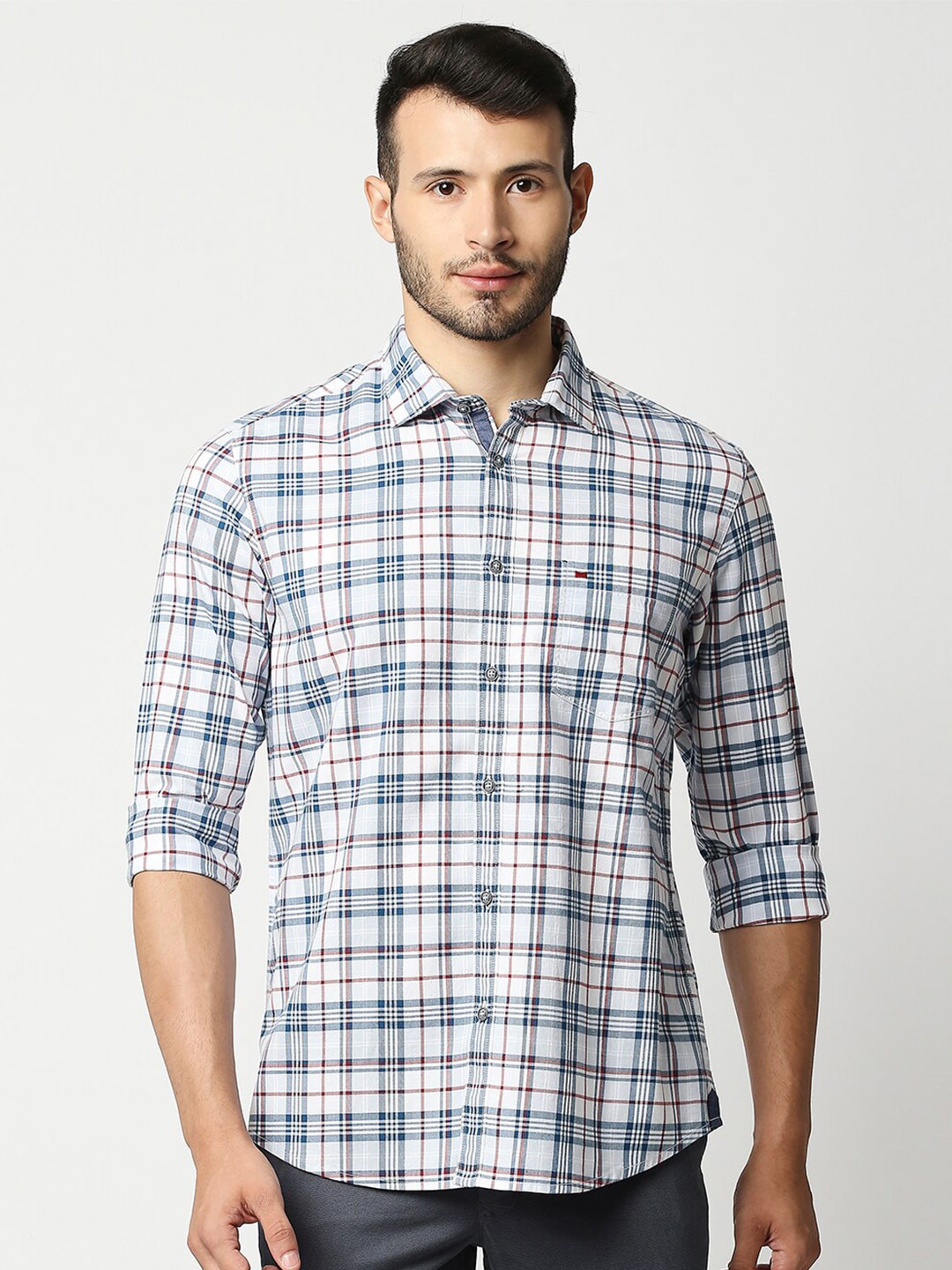 

Basics Men Blue Slim Fit Tartan Checks Checked Casual Shirt