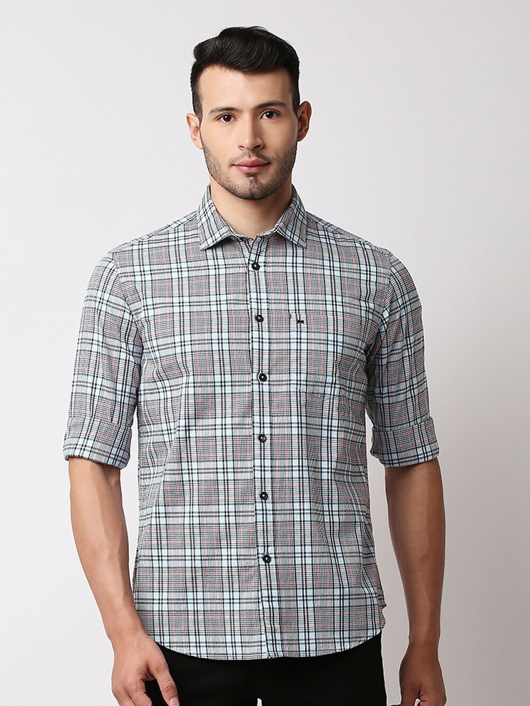 

Basics Men Blue Slim Fit Tartan Checks Checked Casual Shirt