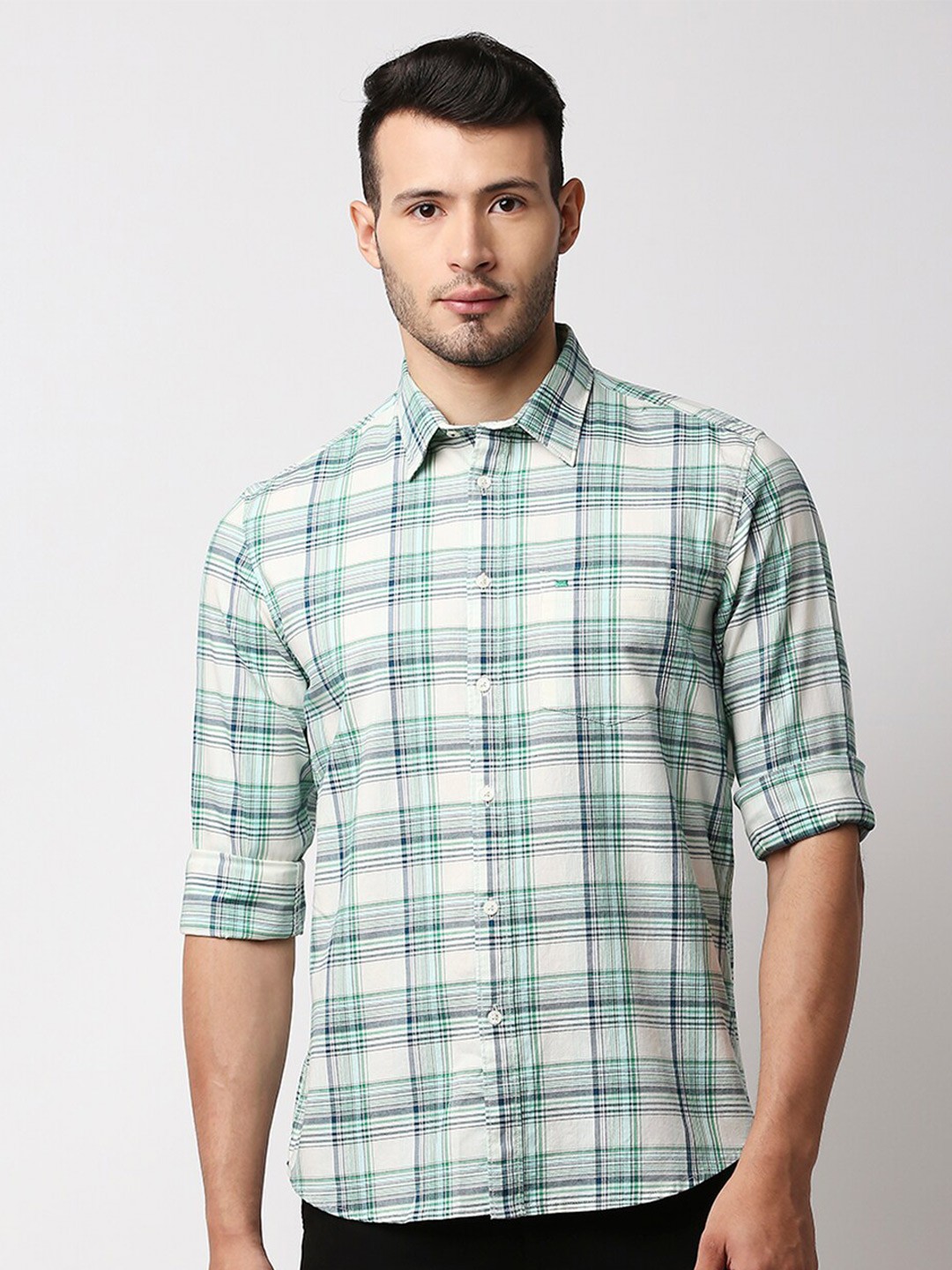 

Basics Men Blue Slim Fit Tartan Checks Checked Casual Shirt
