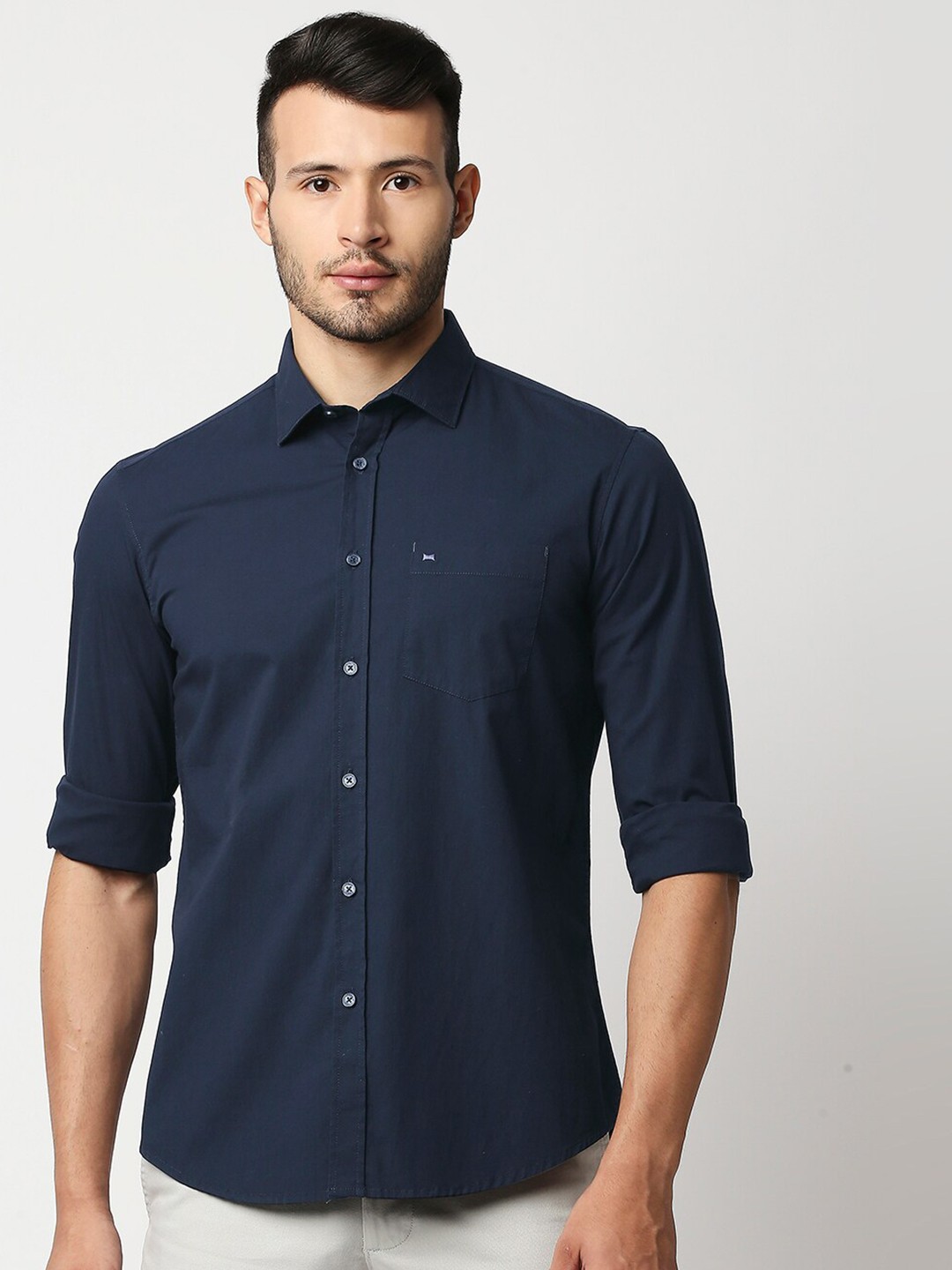 

Basics Men Navy Blue Slim Fit Casual Shirt