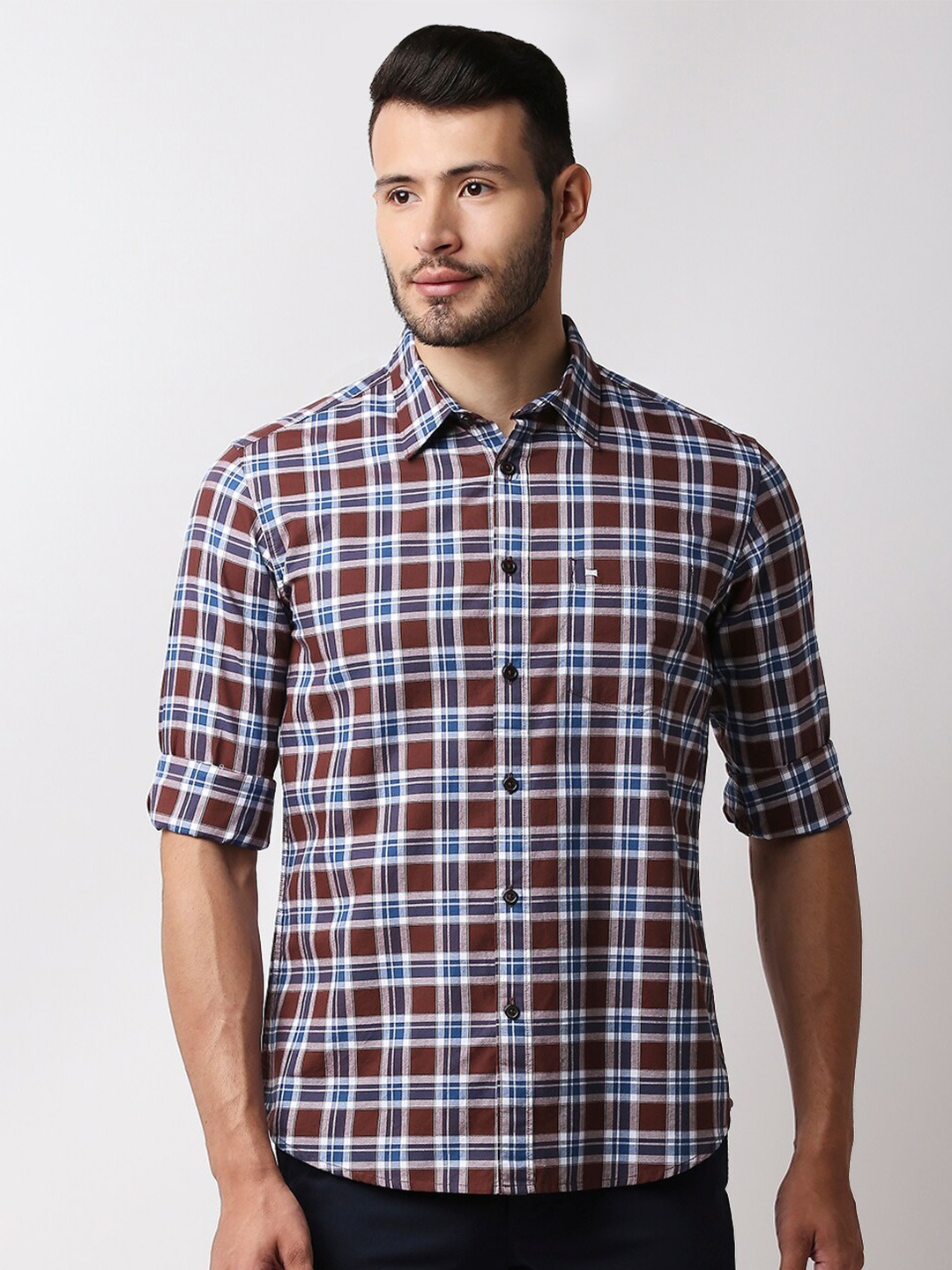 

Basics Men Brown Slim Fit Tartan Checks Checked Casual Shirt