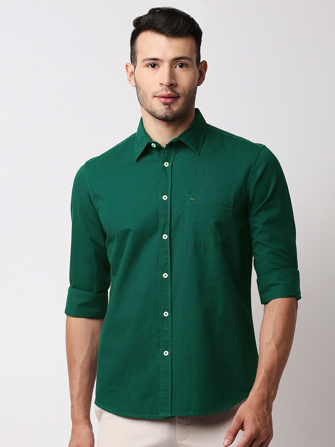 

Basics Men Green Slim Fit Casual Shirt