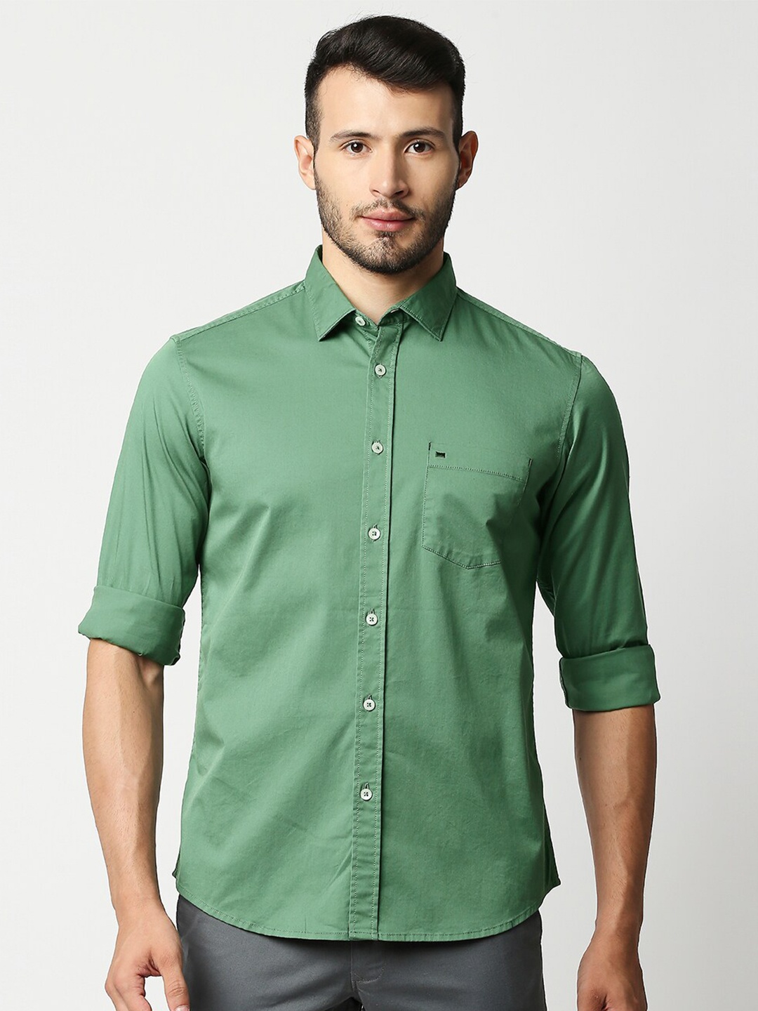 

Basics Men Green Slim Fit Casual Shirt