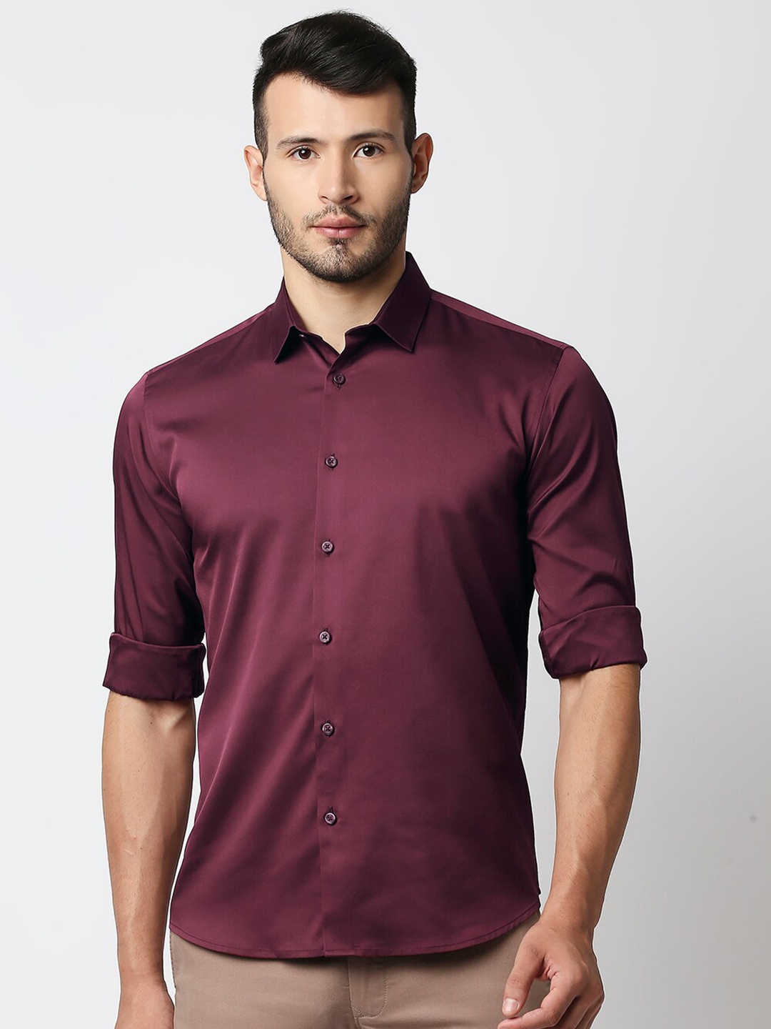 

Basics Men Maroon Solid Slim Fit Casual Shirt