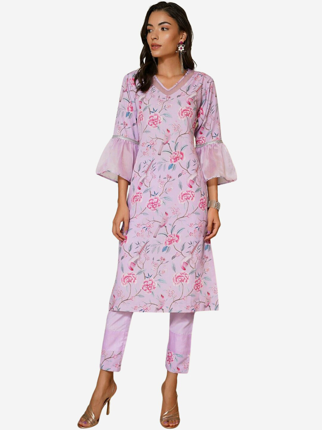 

Alaya By Stage3 Women Purple Floral Printed Flared Sleeves Kurta