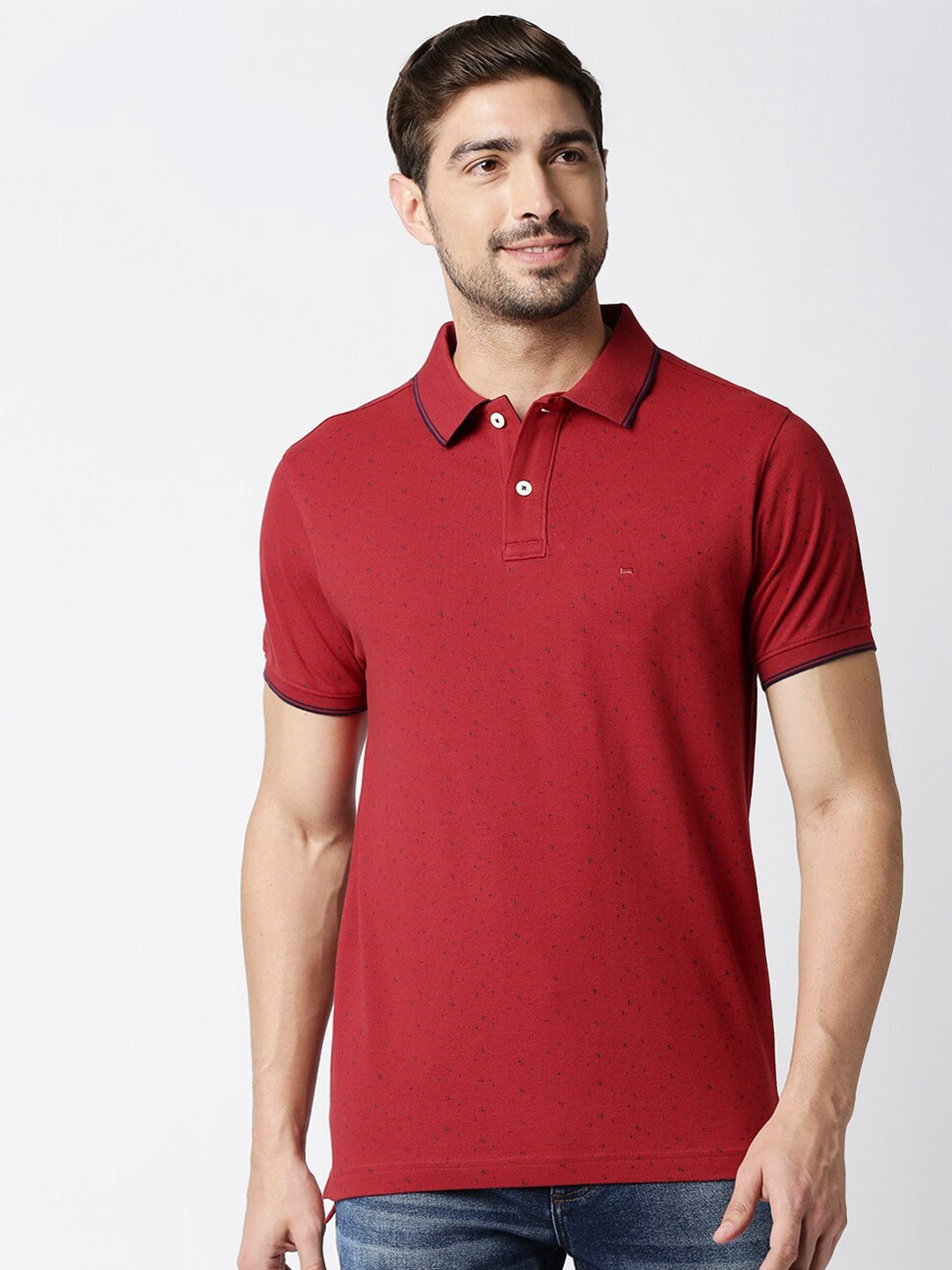 

Basics Men Red Polo Collar Slim Fit Cotton T-shirt