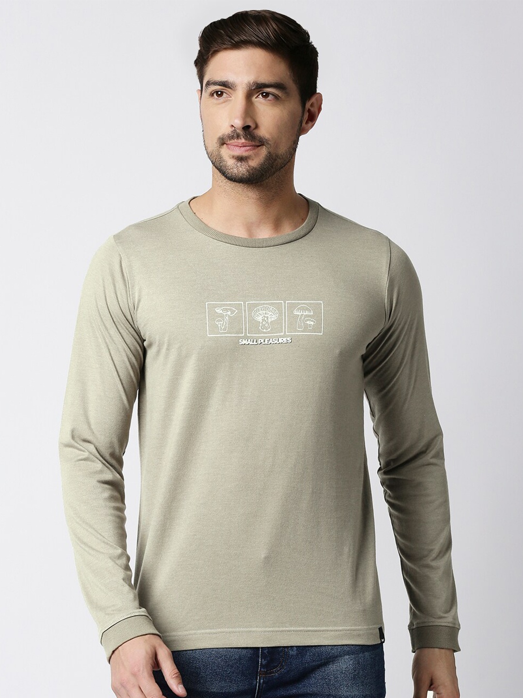 

Basics Men Olive Green Slim Fit T-shirt