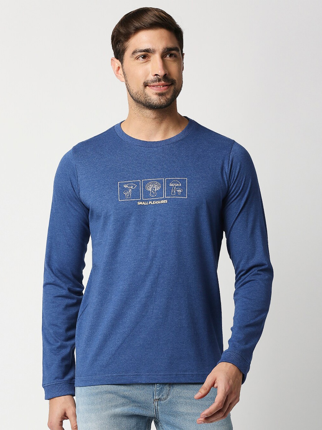

Basics Men Blue Printed Slim Fit T-shirt
