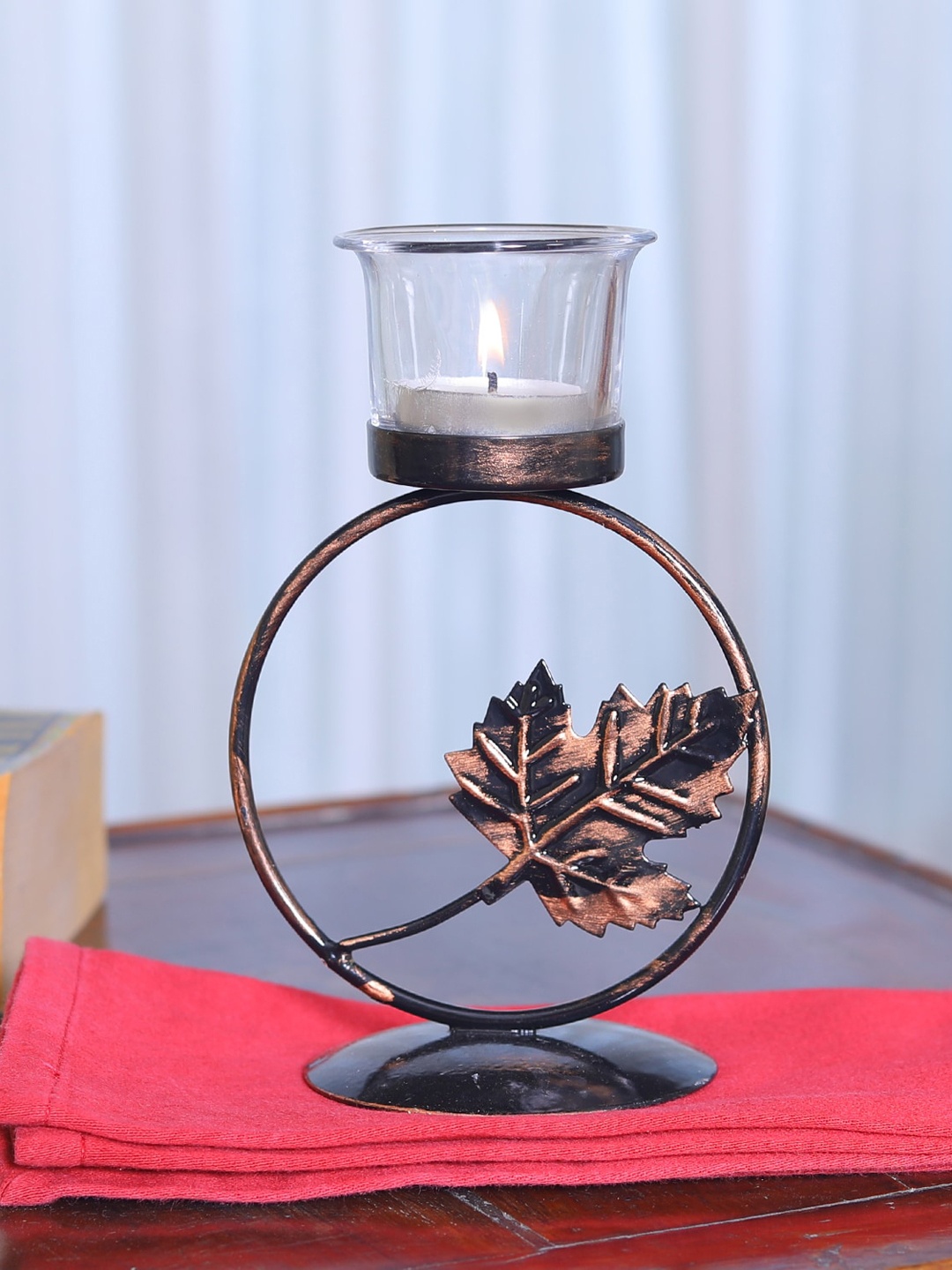 

HOSLEY Black & Copper Gold Solid Tealight Candle Holder with Glass