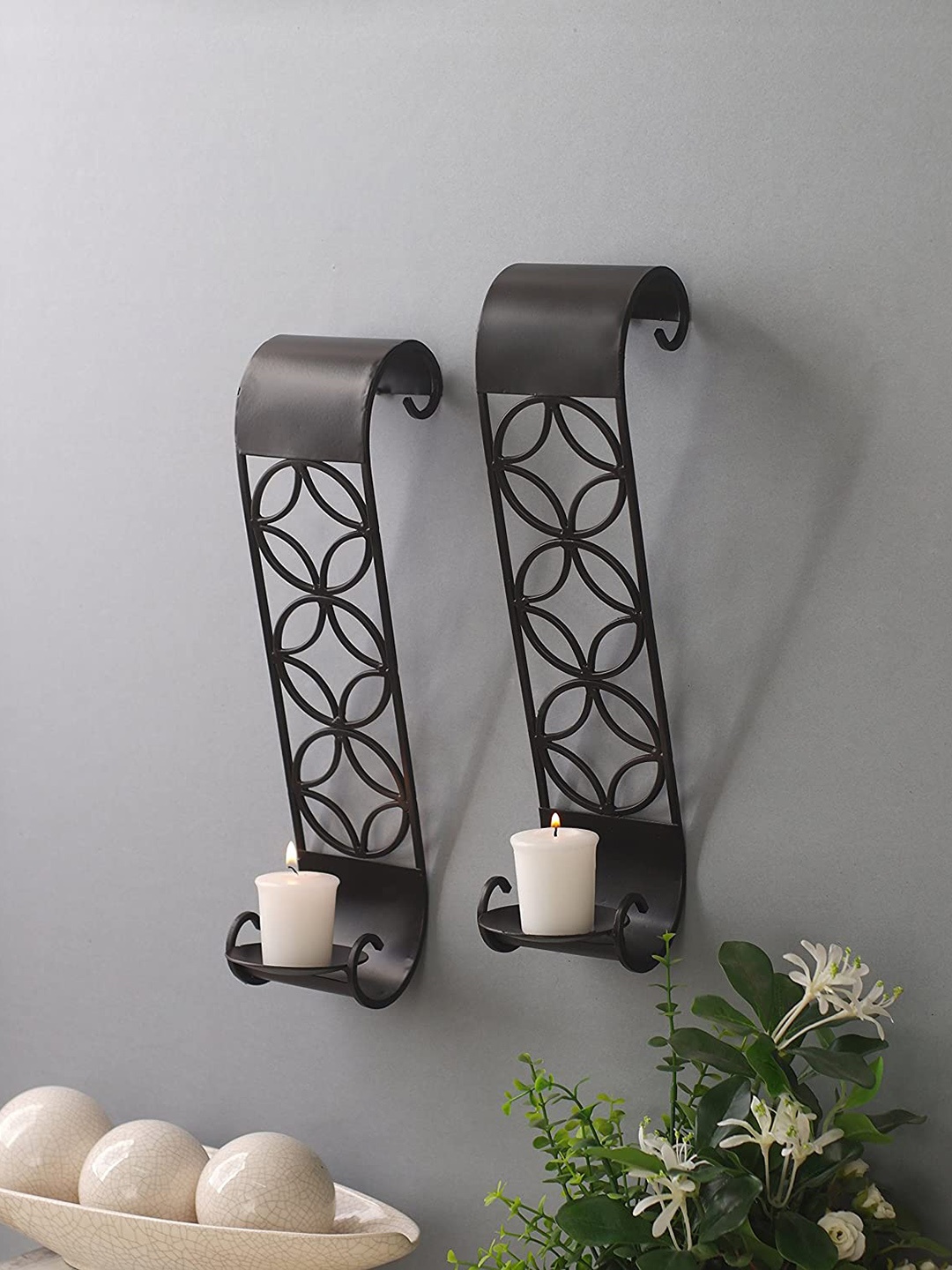 

HOSLEY Pack of 2 Wall Hanging Tealight Candle Holder, Black