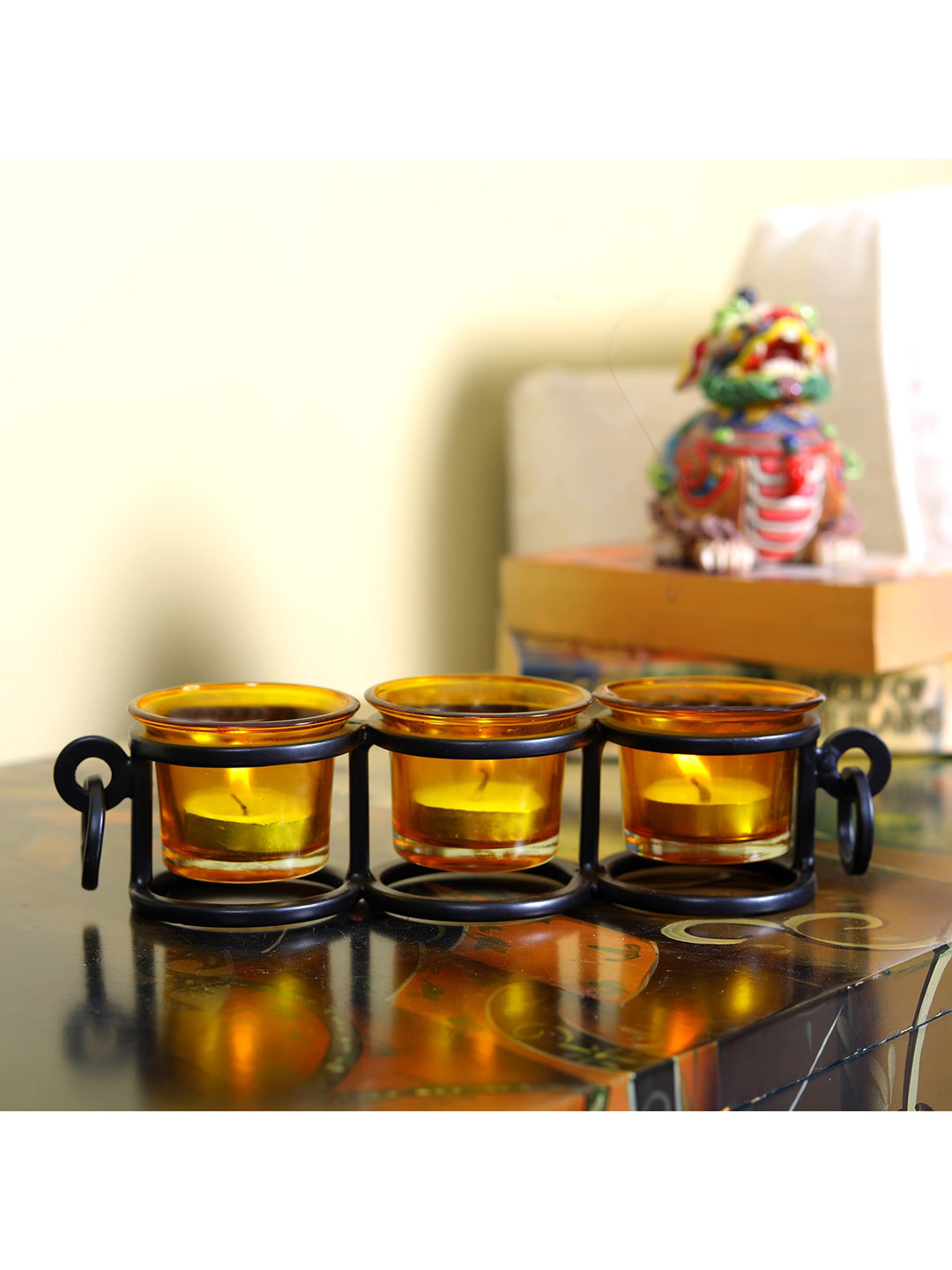 

HOSLEY Black & Yellow Solid Tea-Light Candle Holder
