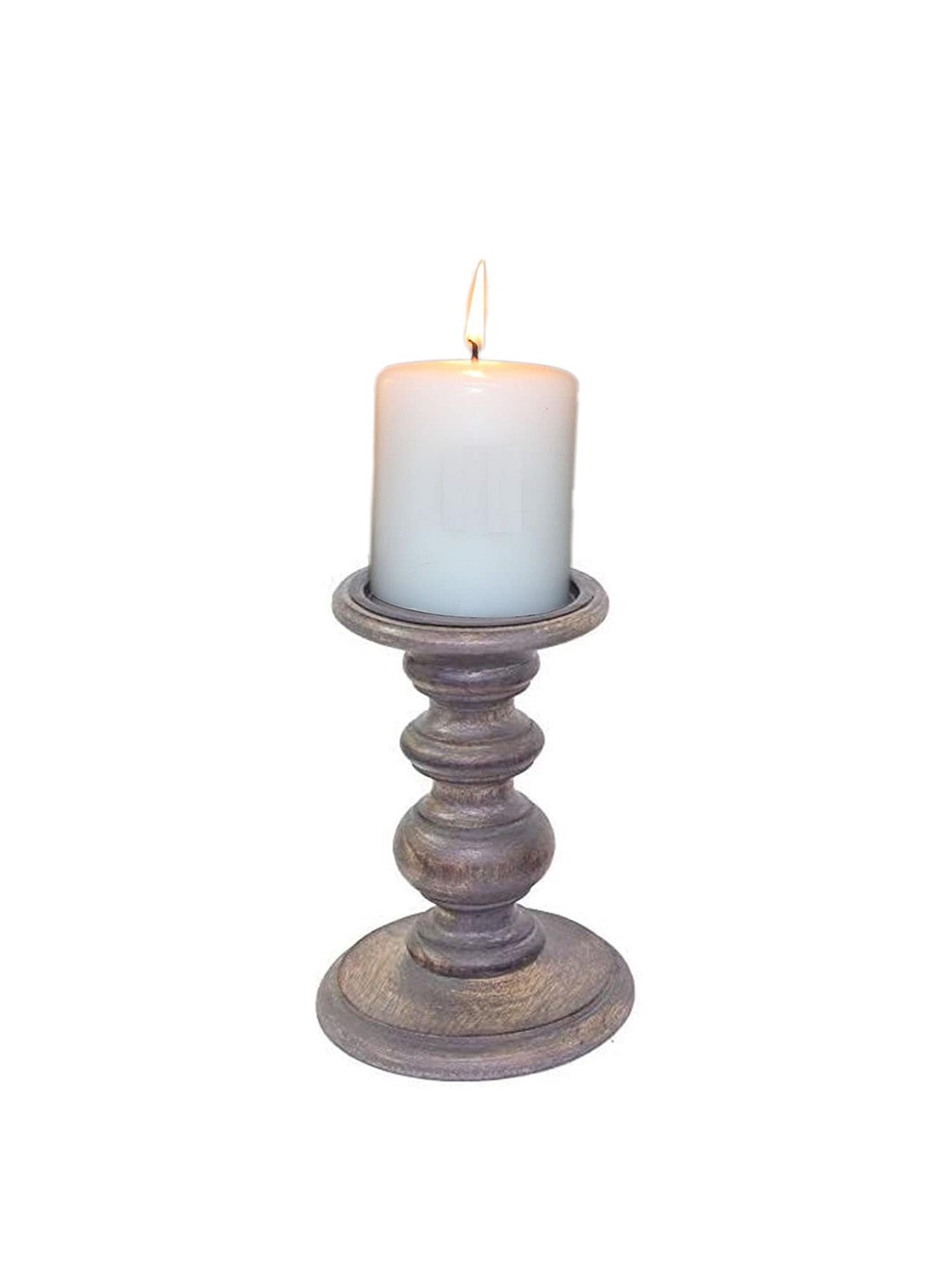 

HOSLEY Adults Set Of 2 Grey Wooden Pillar Candle Holder with Free 1 Pillar Candle Holder