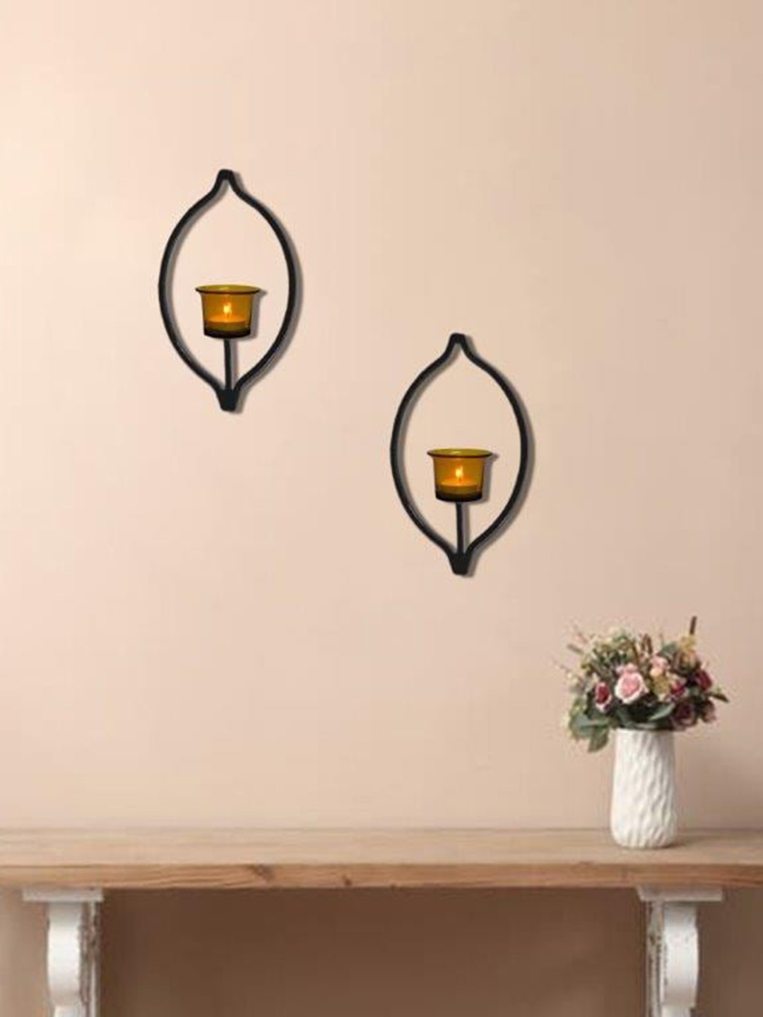 

HOSLEY Set of 2 Wall Hanging Tealight Candle Holder, Black