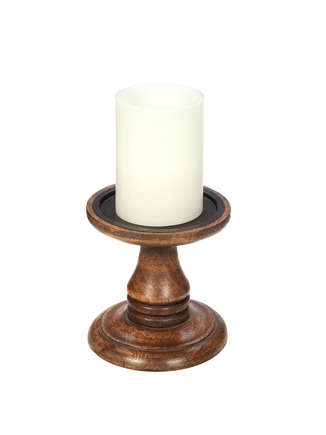 

HOSLEY Set of 2 Brown Solid Wooden Pillar Candle Holders