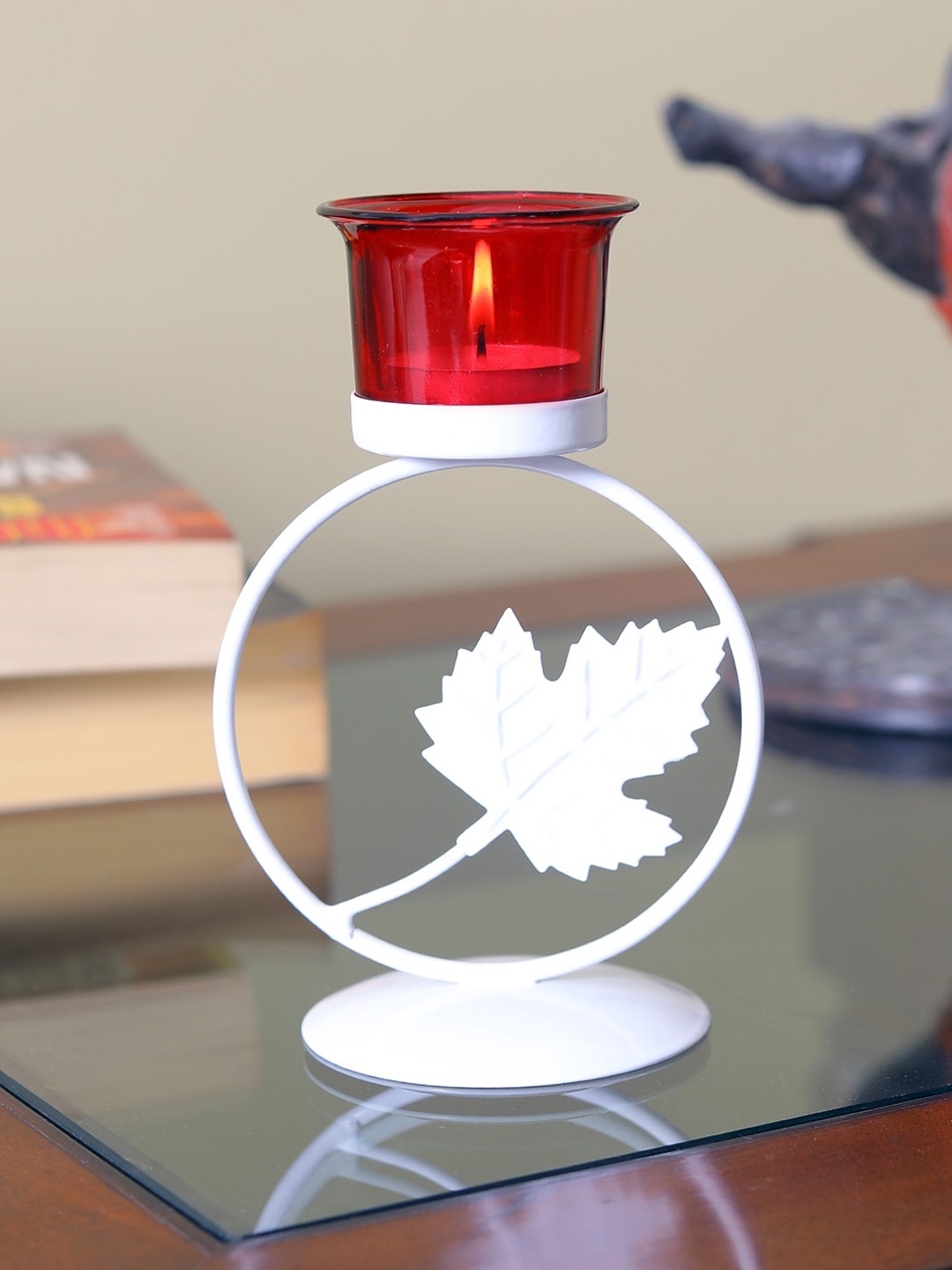 

HOSLEY White & Red Tealight Candle Holder With Glass