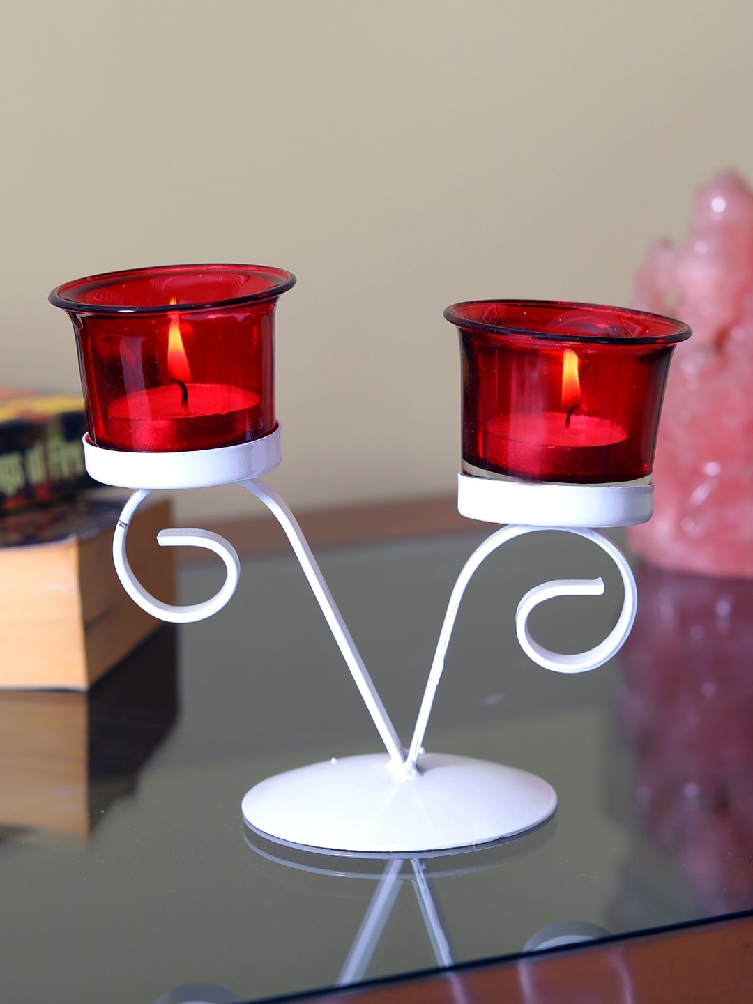 

HOSLEY White & Red Decorative Tealight Candle Holder With Glasses