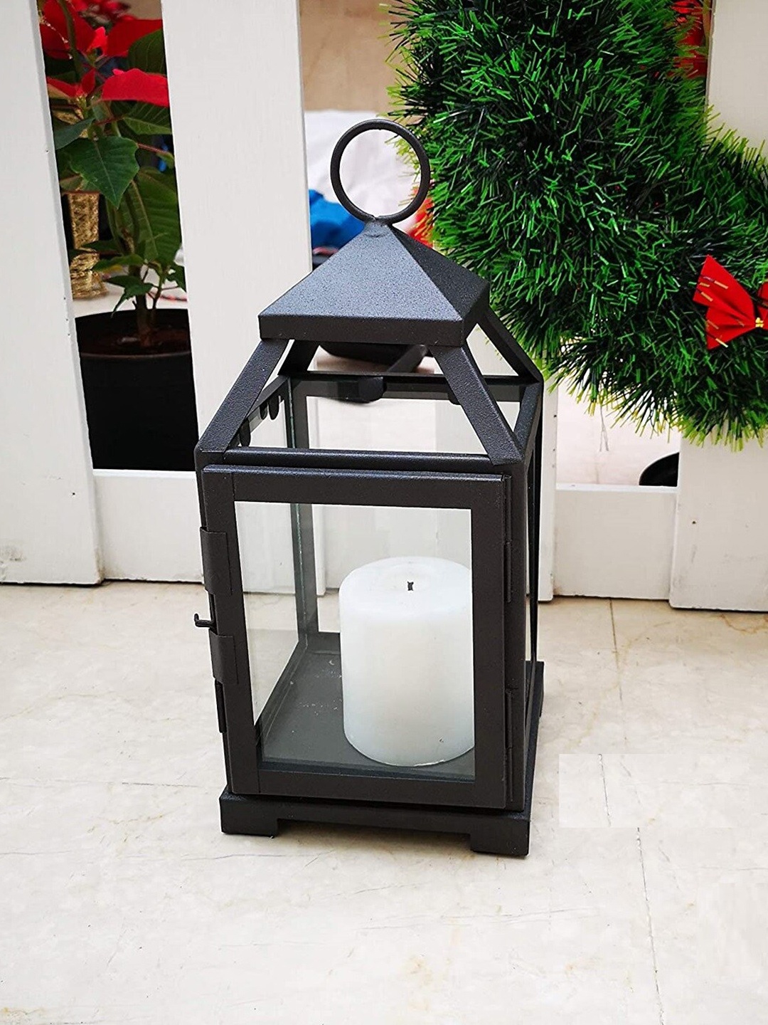 

HOSLEY Black Solid Lantern Candle Holder With Pillar Candle