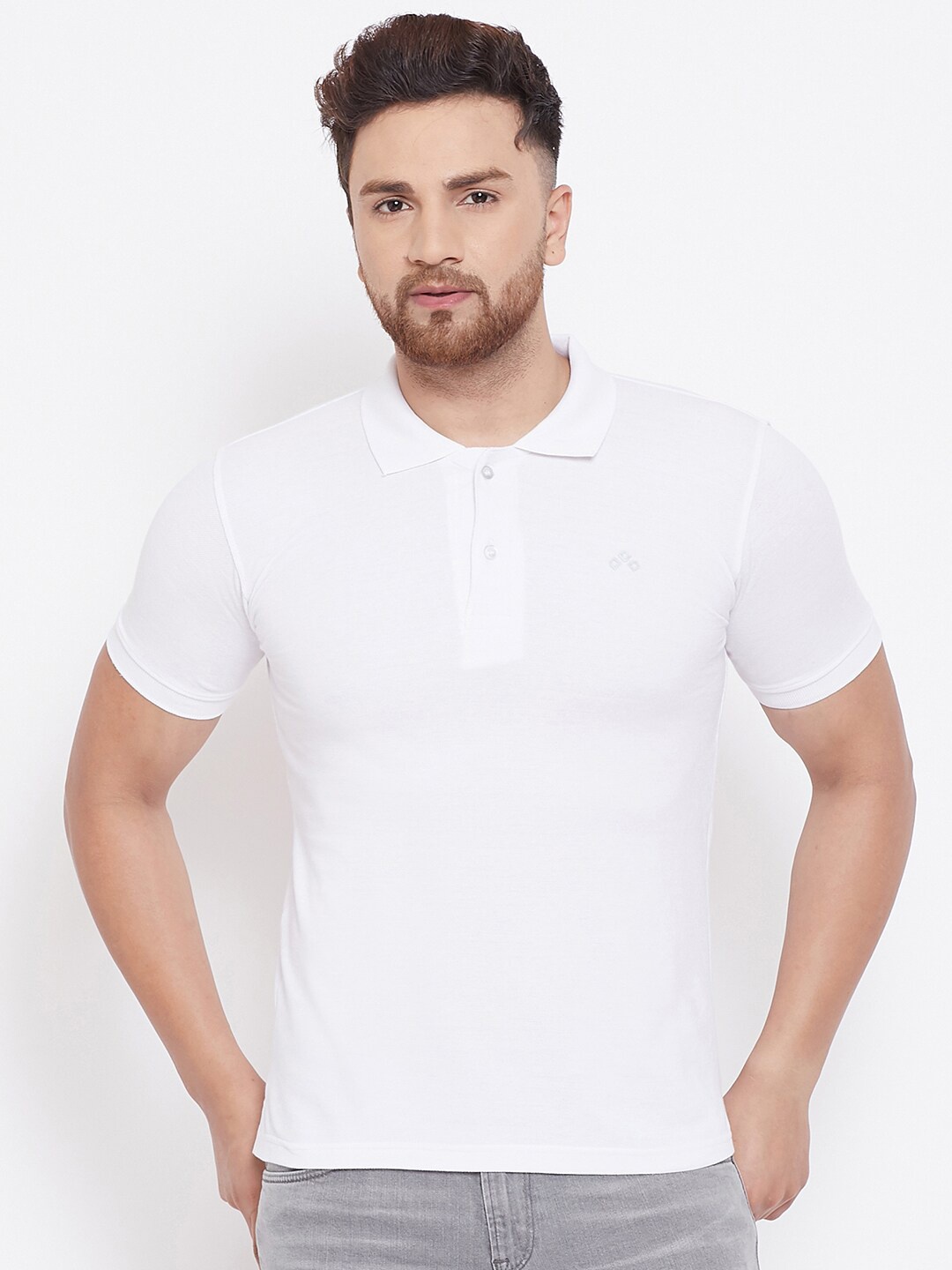 

ALIZA Men White Polo Collar Slim Fit T-shirt