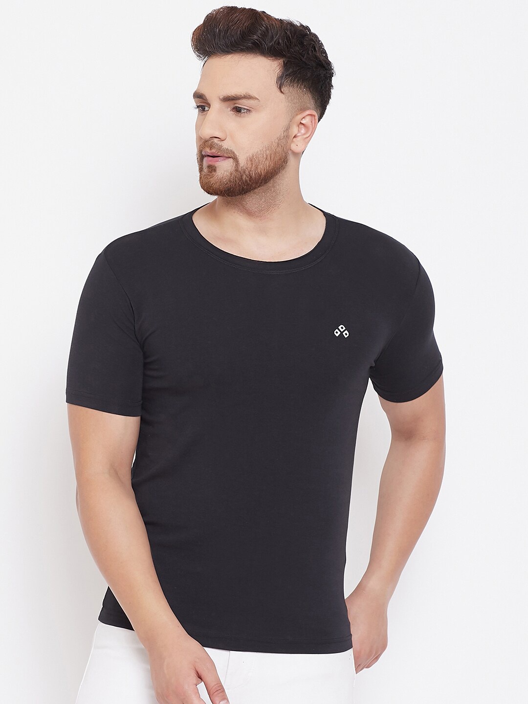 

ALIZA Men Black Slim Fit T-shirt