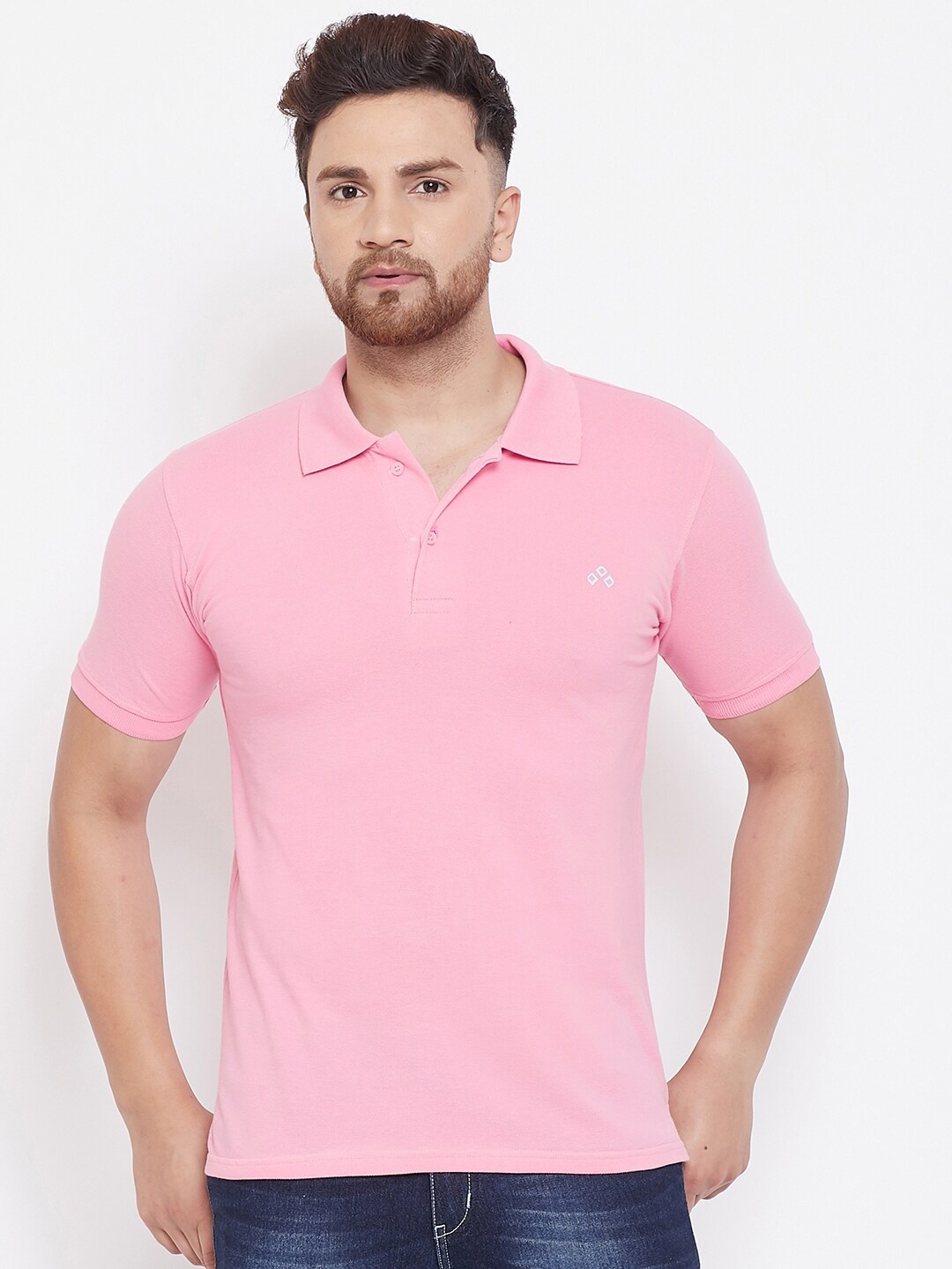 

ALIZA Men Pink Polo Collar Slim Fit T-shirt