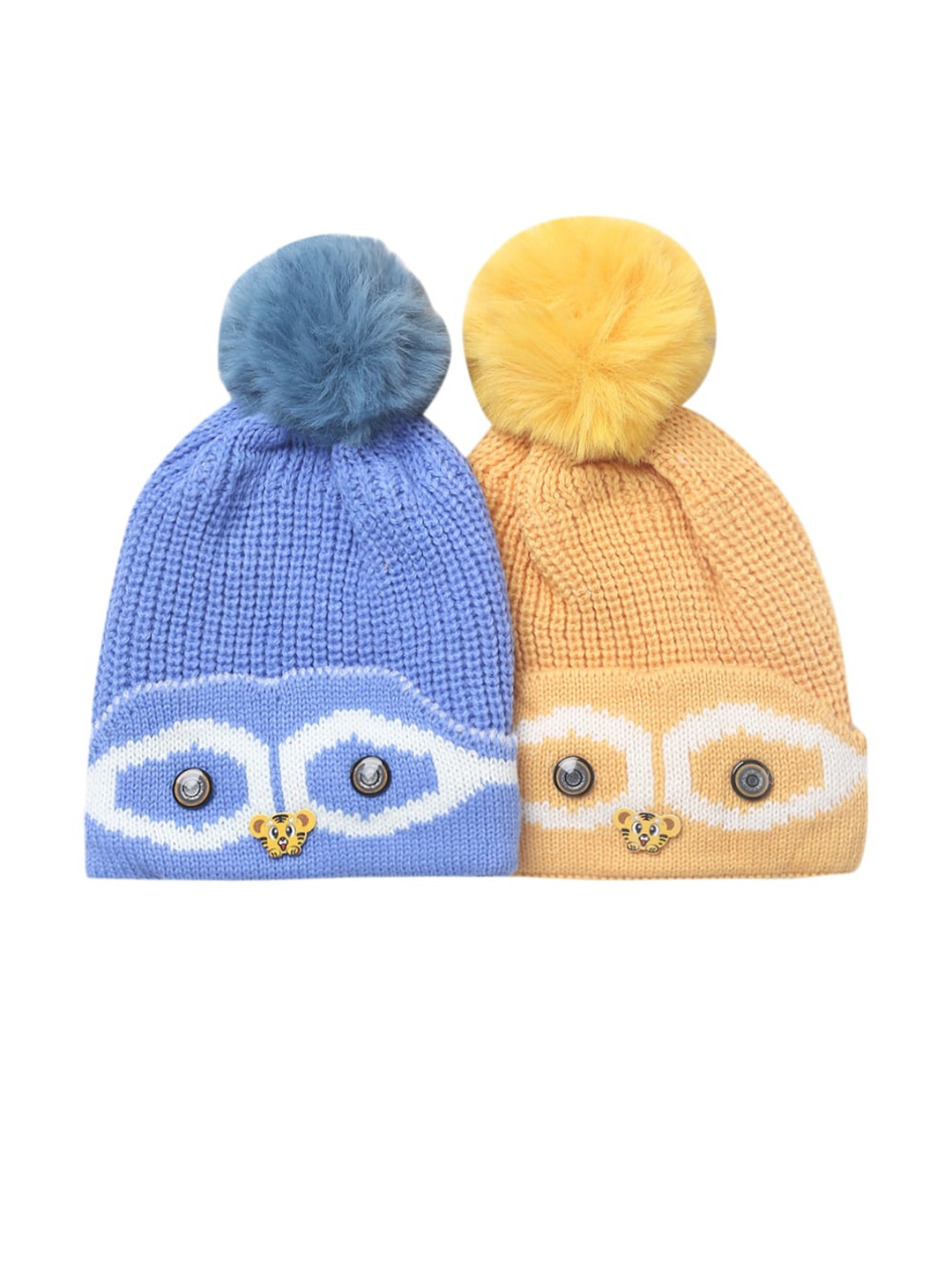 

EL REGALO Unisex Kids Pack of 2 Blue & Yellow Printed Beanie