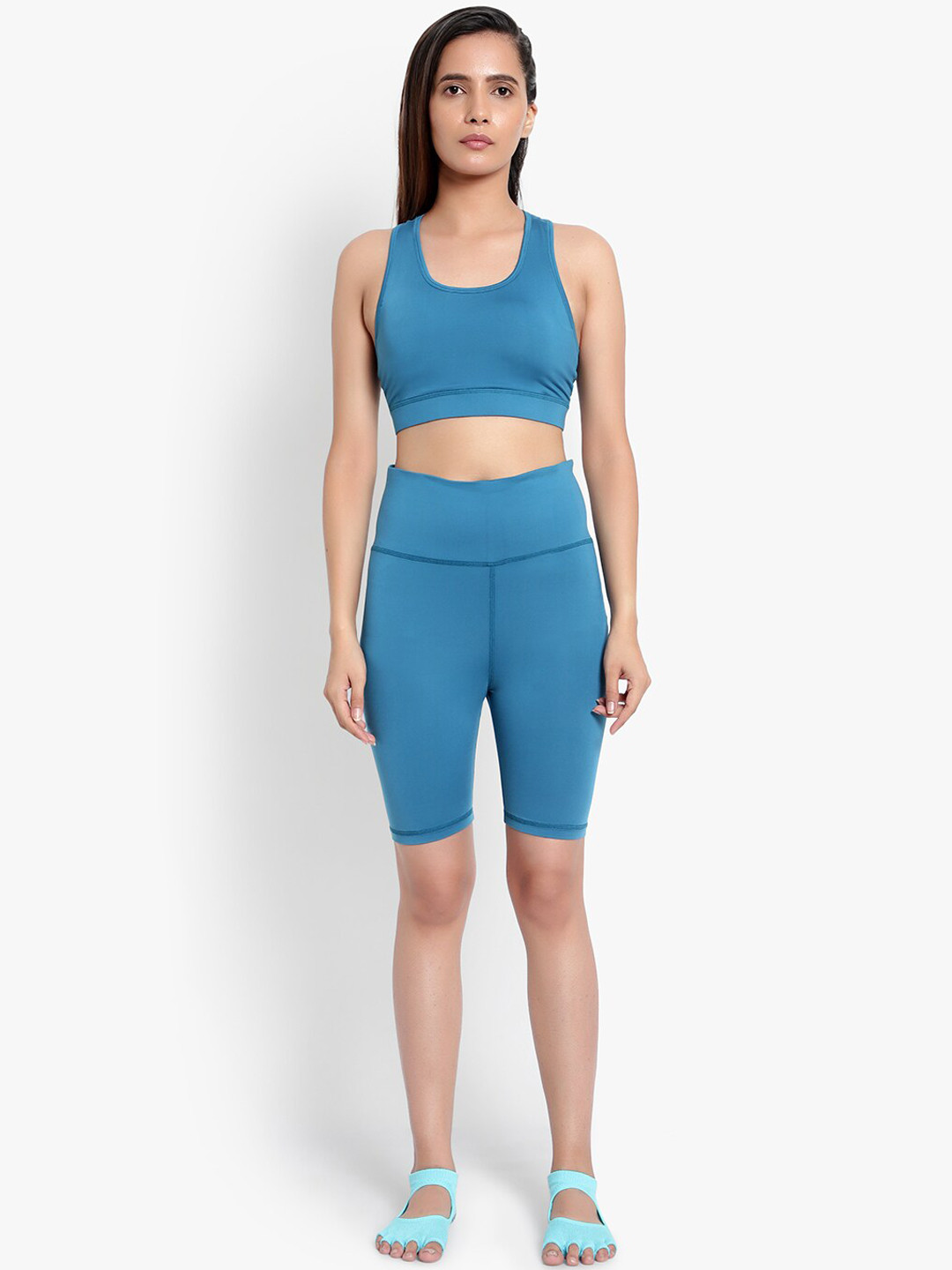 

Wearjukebox Women Solid Sports Bra with Shorts, Blue