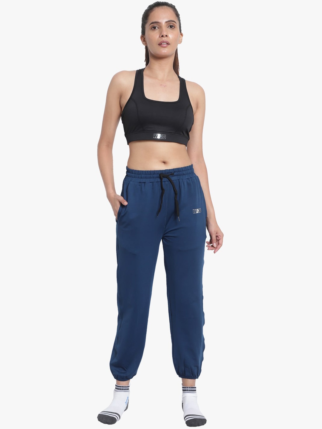 

Wearjukebox Women Black & Blue Workout Bra with Joggers