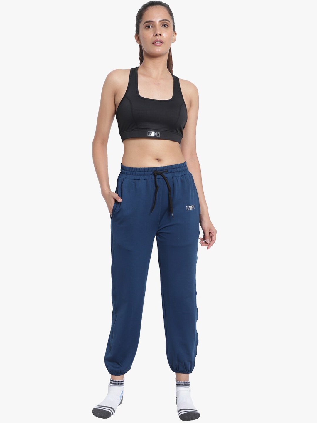 

Wearjukebox Women Navy Blue & Black Top with Joggers