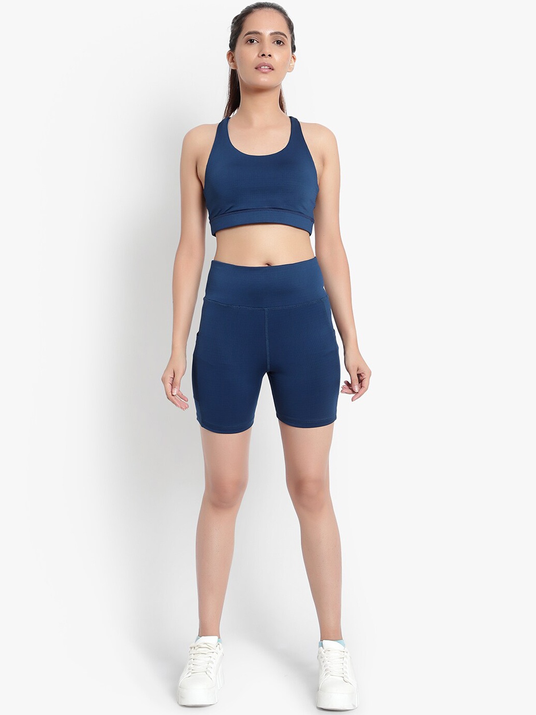 

Wearjukebox Women Blue Workout Bra with Shorts