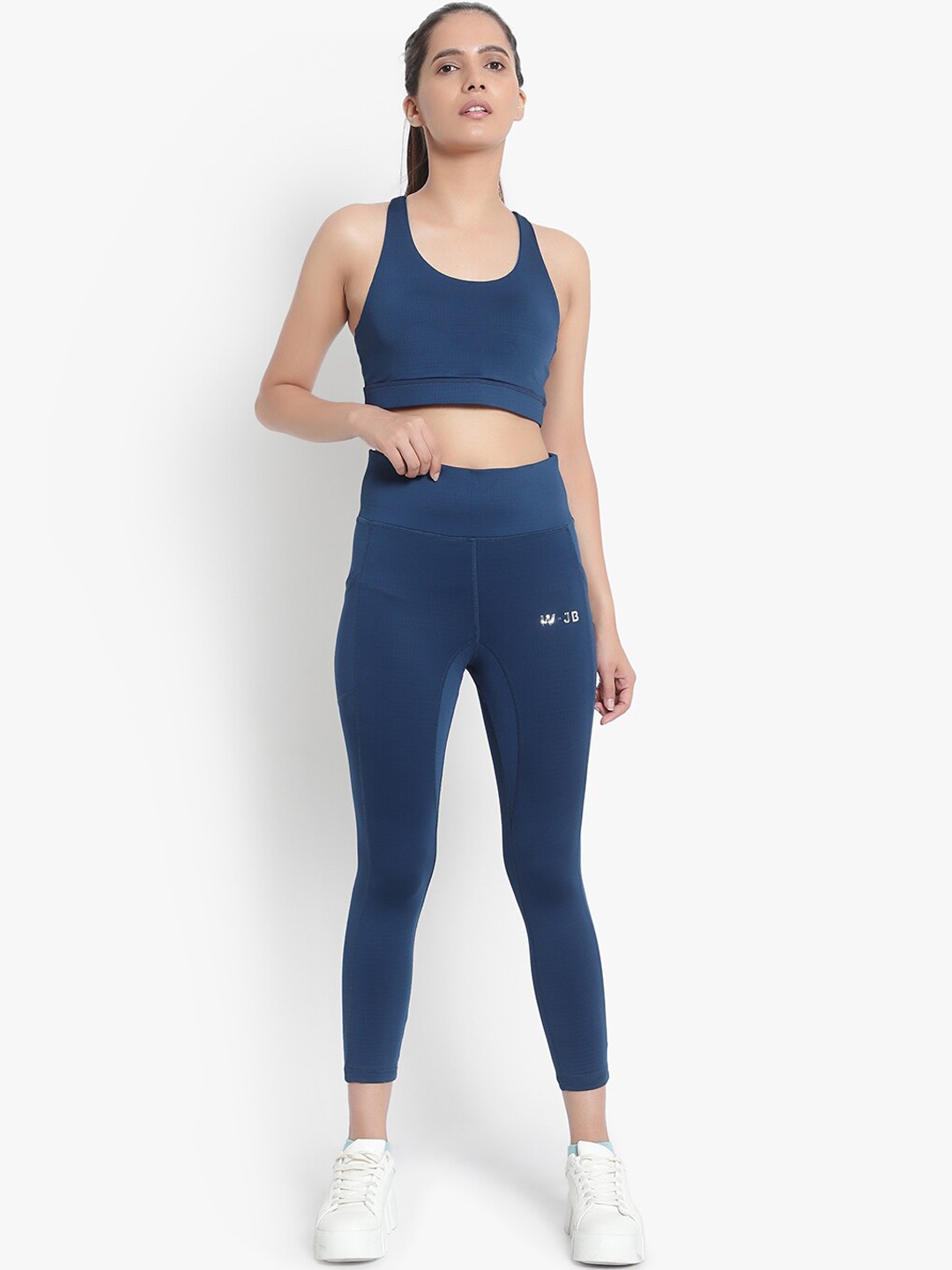 

Wearjukebox Women Blue Solid Tights & Sports Bra Co-Ords