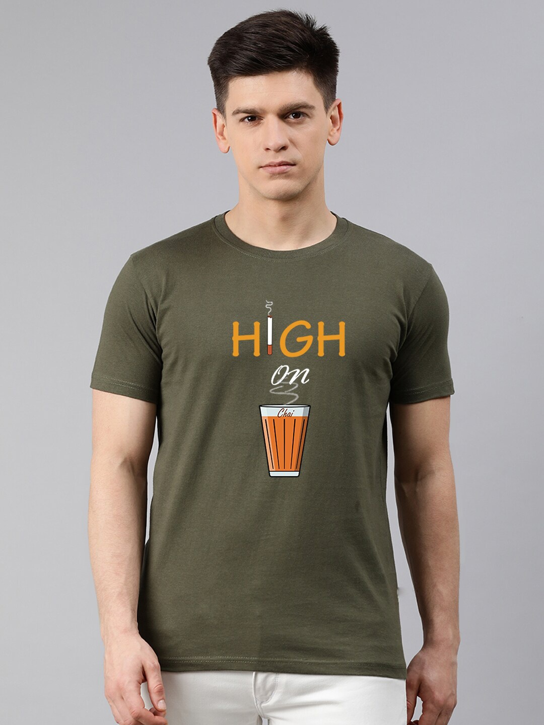 

UNSULLY Men Olive Green Typography Printed 100% Cotton T-shirt