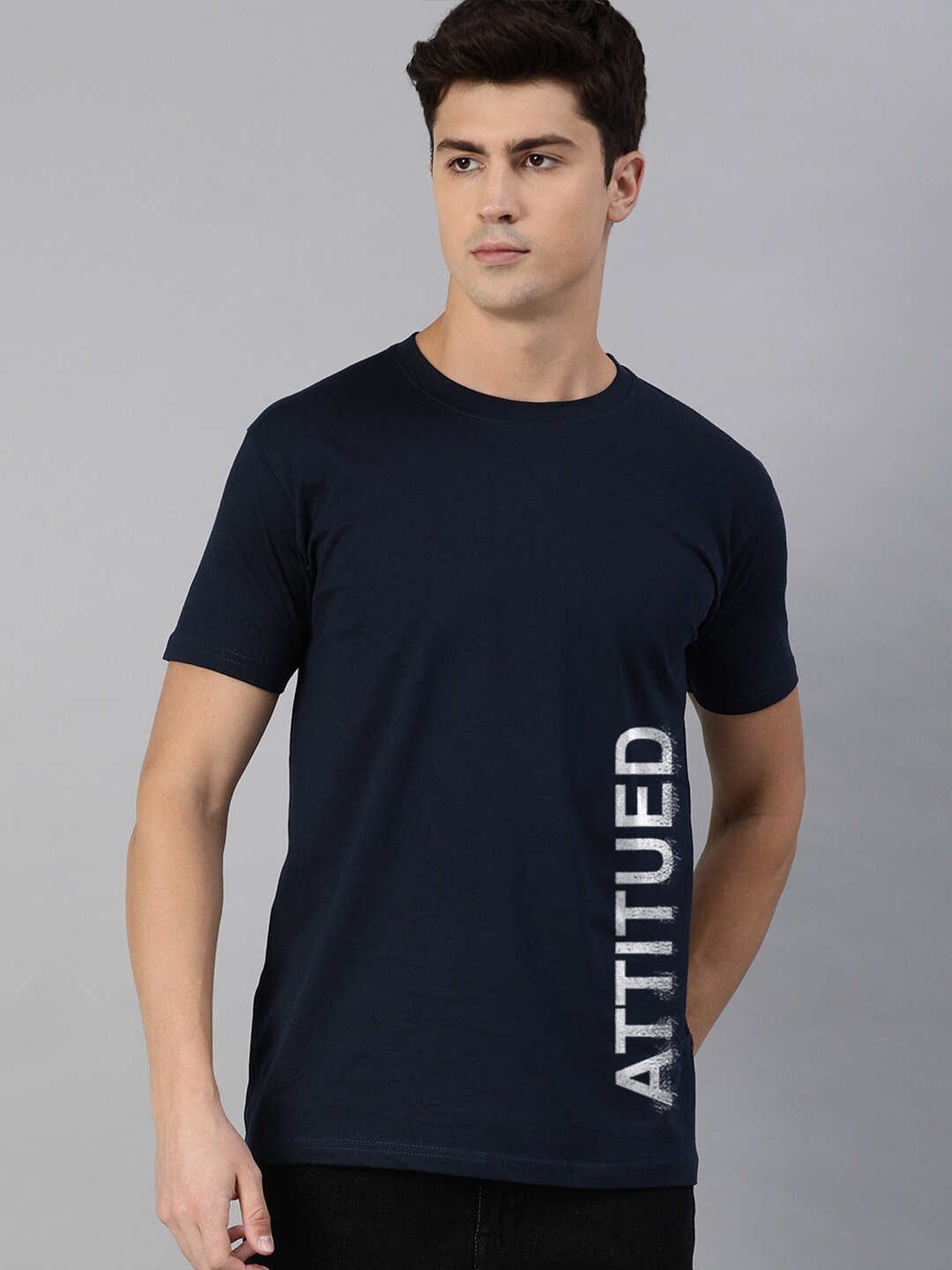 

UNSULLY Men Navy Blue 100% Cotton T-shirt