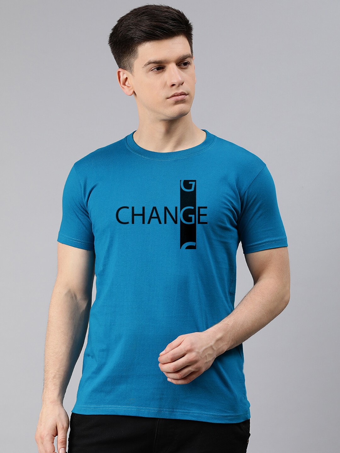 

UNSULLY Men Blue Typography Printed Dri-FIT 100% Cotton T-shirt