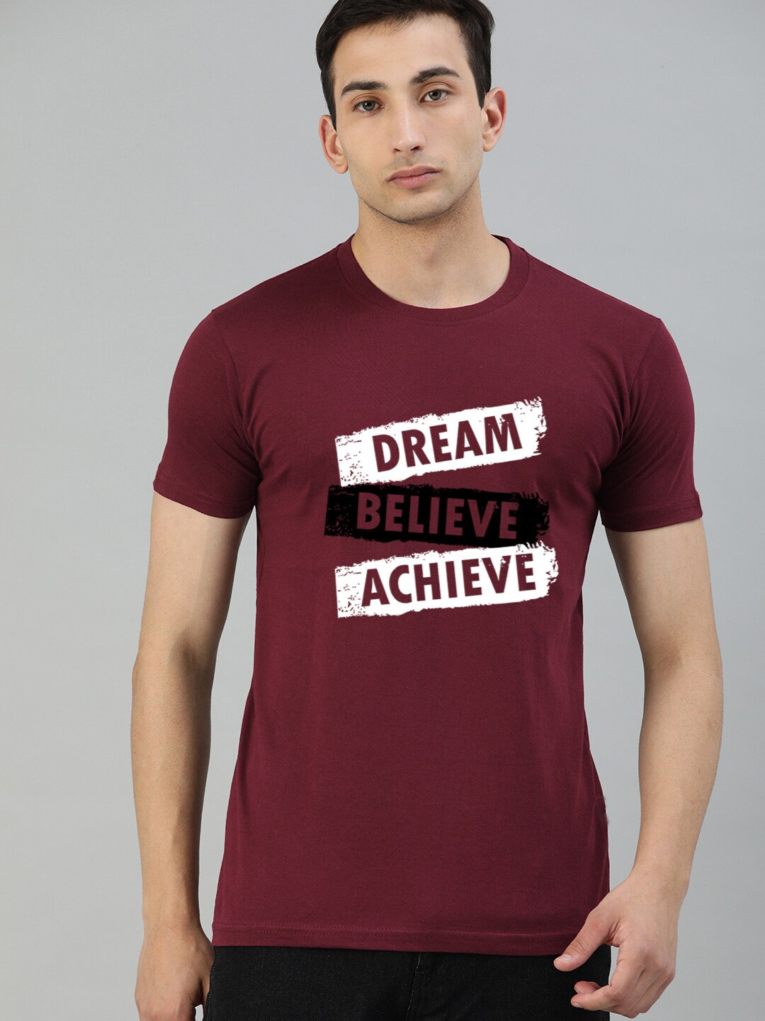 

UNSULLY Men Maroon Typography Printed 100% Cotton T-shirt
