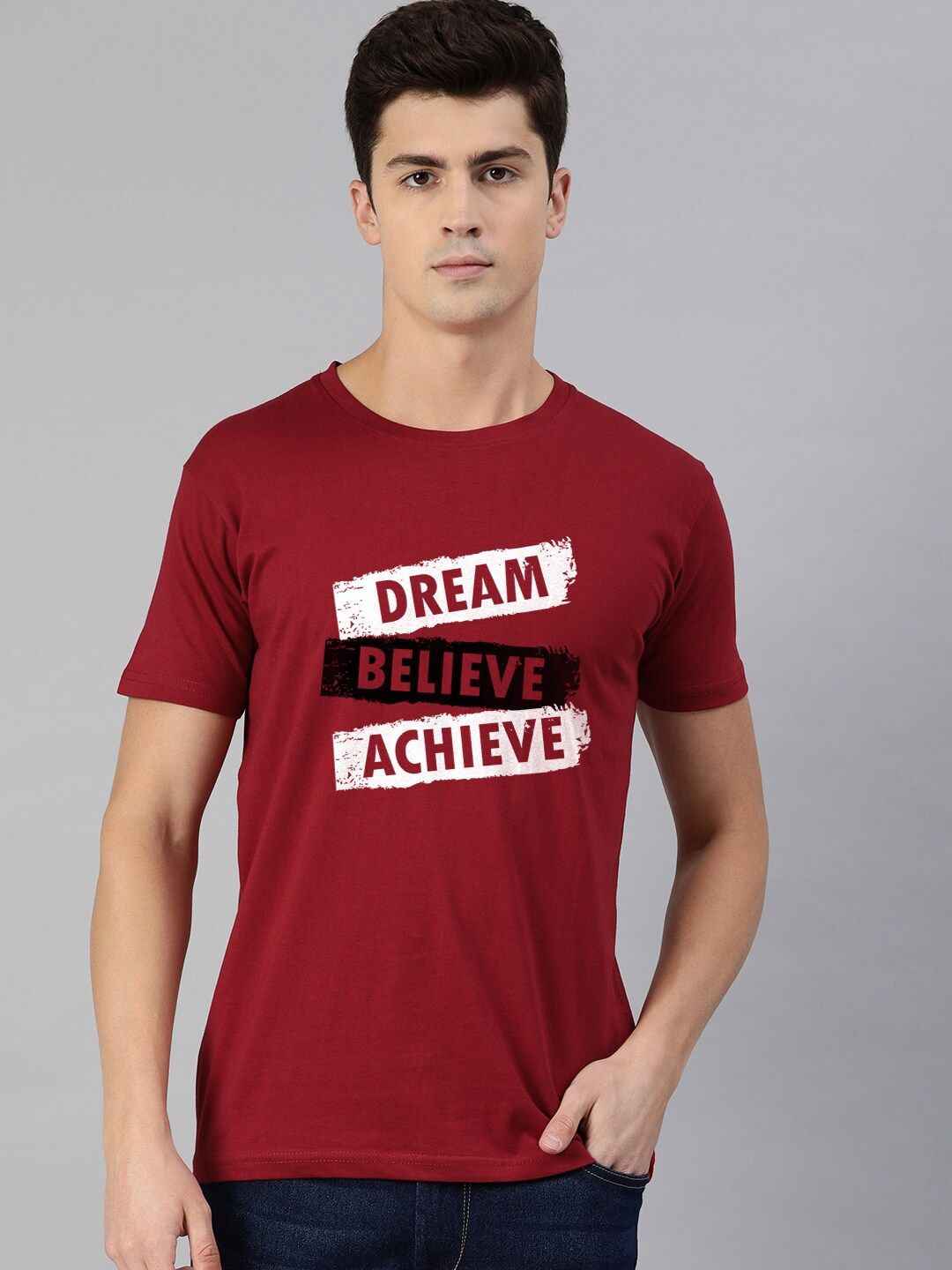 

UNSULLY Men Red Typography Printed 100% Cotton T-shirt