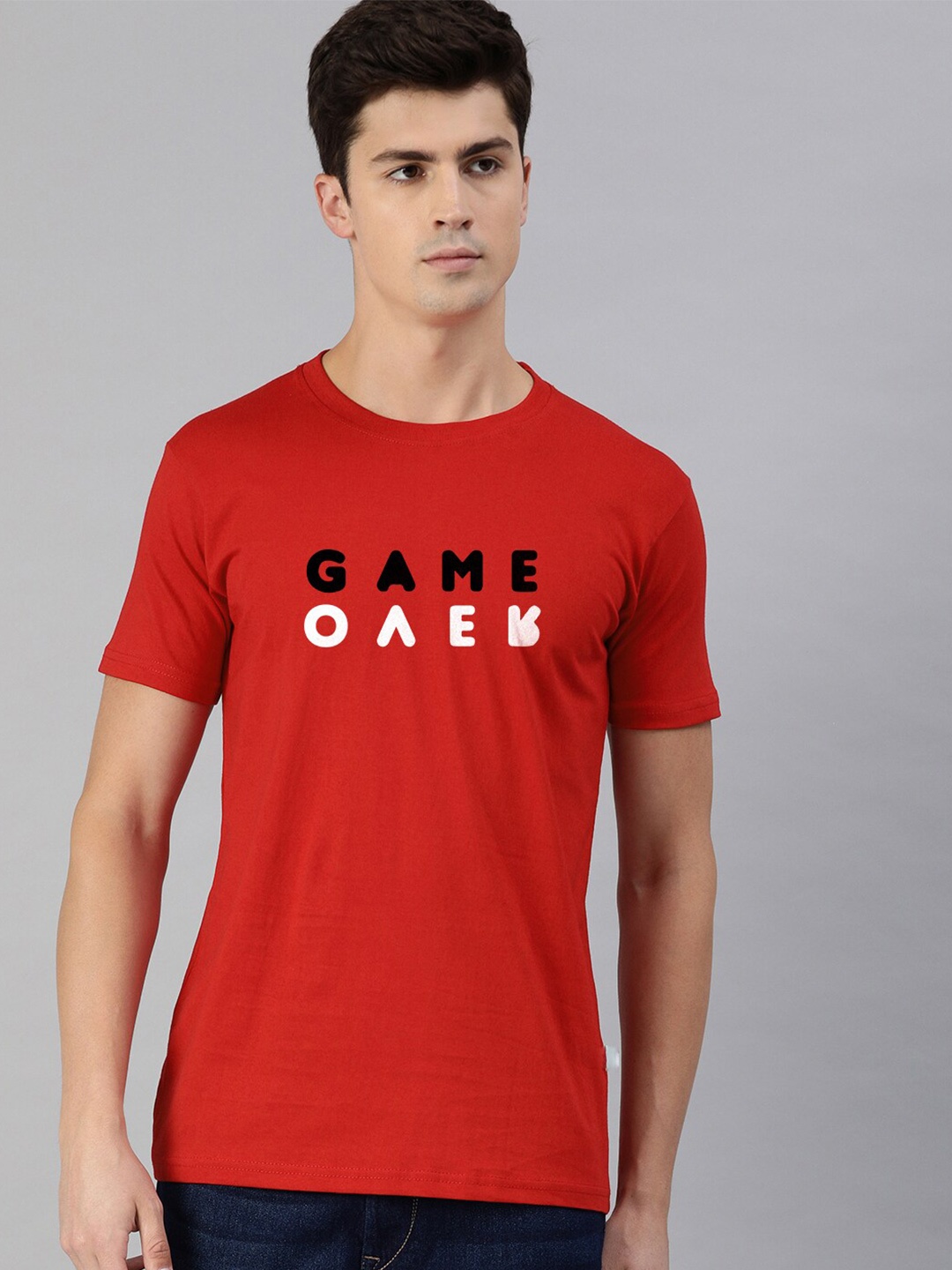 

UNSULLY Men Red Typography Printed Cotton T-shirt