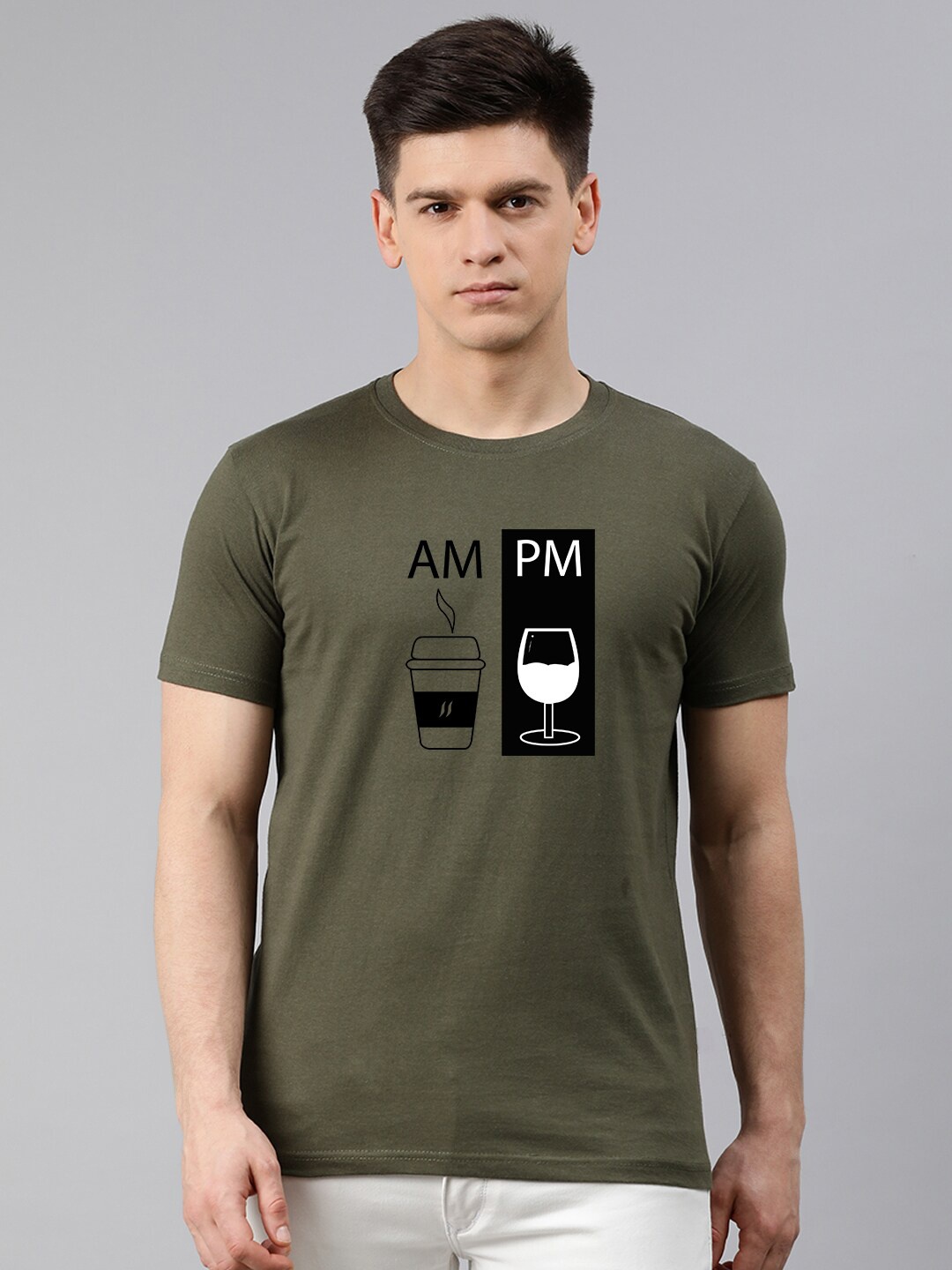 

UNSULLY Men Olive Green Typography Printed Cotton T-shirt