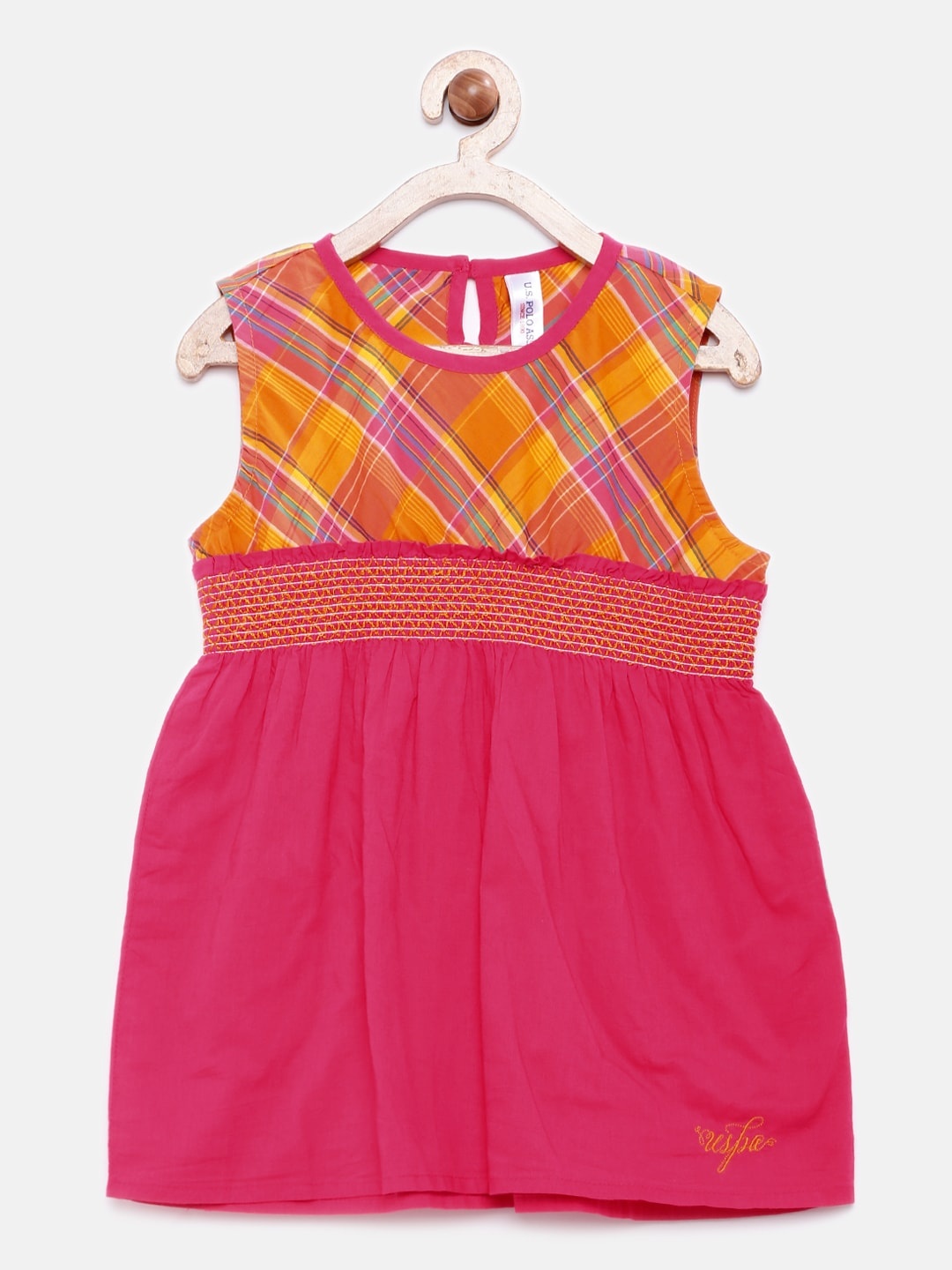 

U.S. Polo Assn. Kids Girls Pink Checked Pure Cotton Top