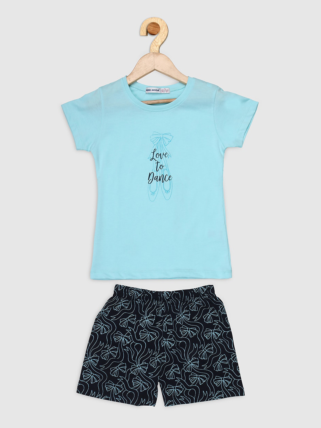 

Nins Moda Girls Blue & Black Printed Night suit