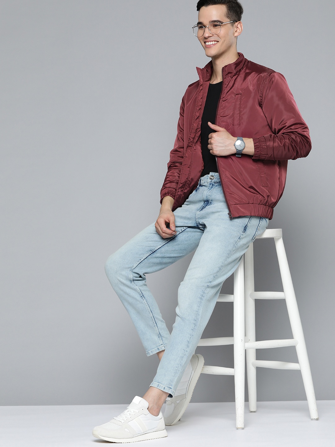 

Mast & Harbour Men Maroon Solid Bomber Jacket