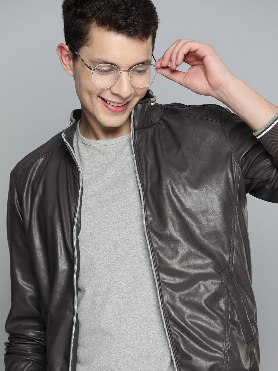 

Mast & Harbour Faux Leather Mock Collar Bomber Jacket, Charcoal