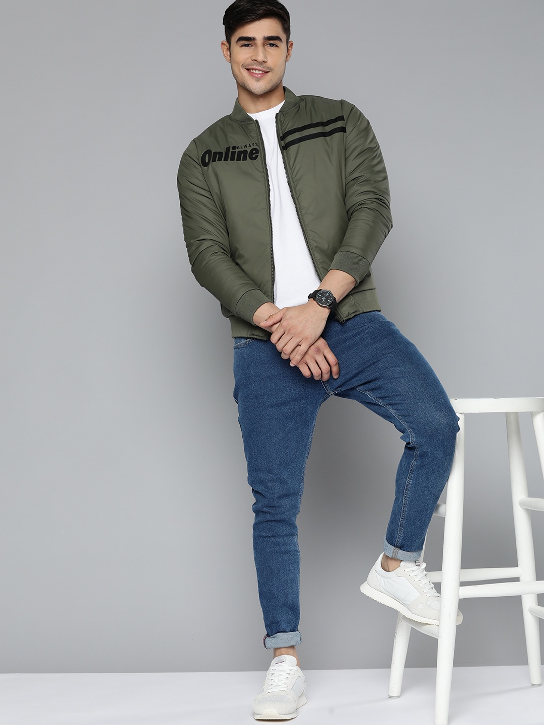 

Mast & Harbour Men Olive Green Typography Padded Jacket