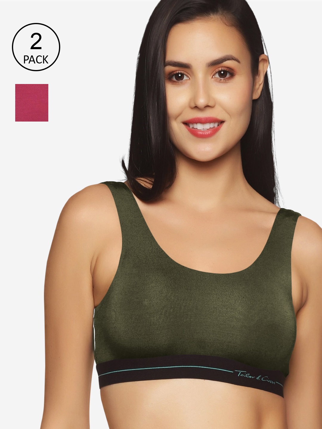 

Tailor & Circus Women (Pack of 2) Green & Pink Bralette Bra