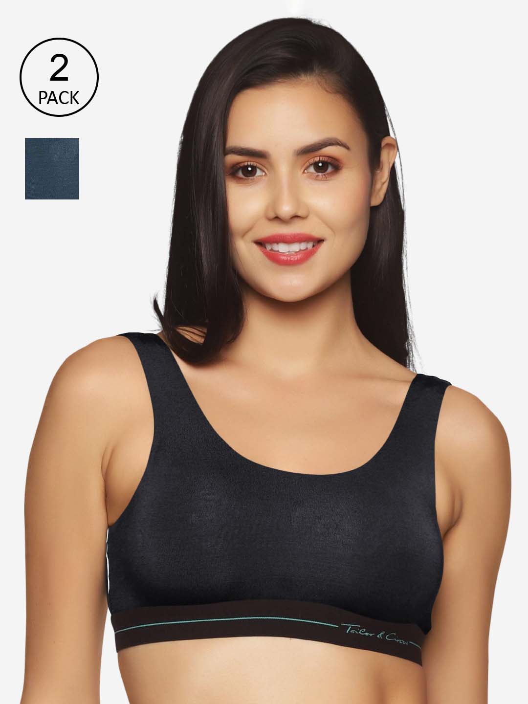

Tailor & Circus Women Blue & Black Pack Of 2 Bralette Modal Bra
