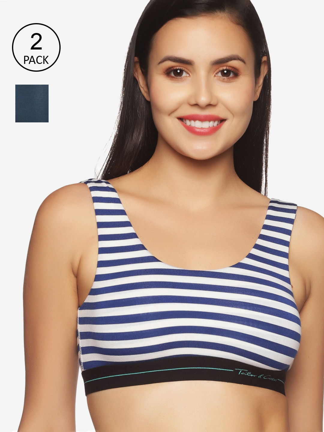 

Tailor & Circus Women Pack of 2 White & Teal Bralette Bra