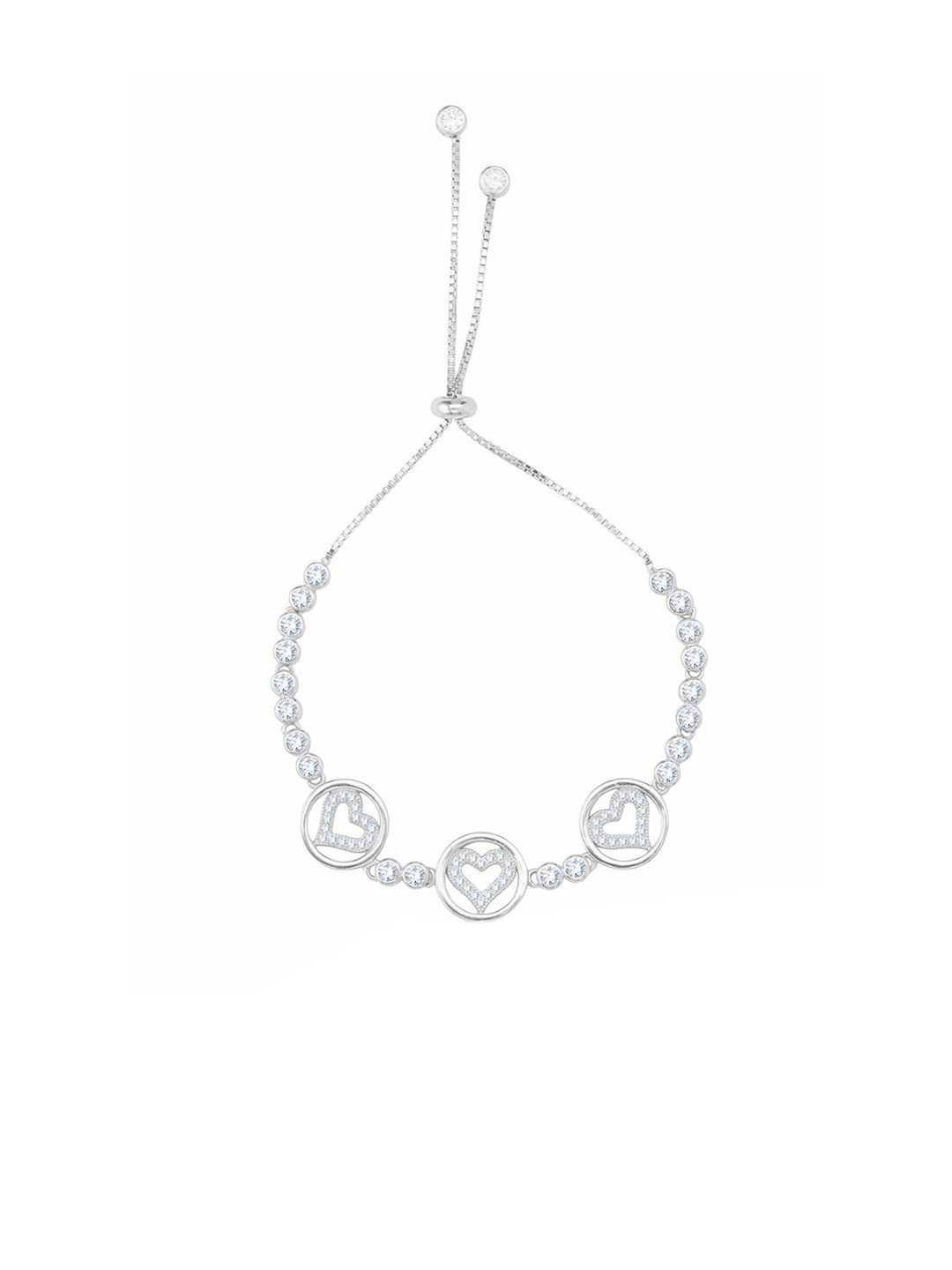 

ANAYRA Women Silver-Toned & White Sterling Silver Cubic Zirconia Cuff Bracelet
