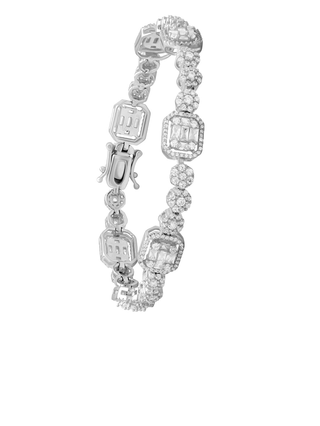 

ANAYRA Women White & Silver-Toned Sterling Silver Cubic Zirconia Link Bracelet