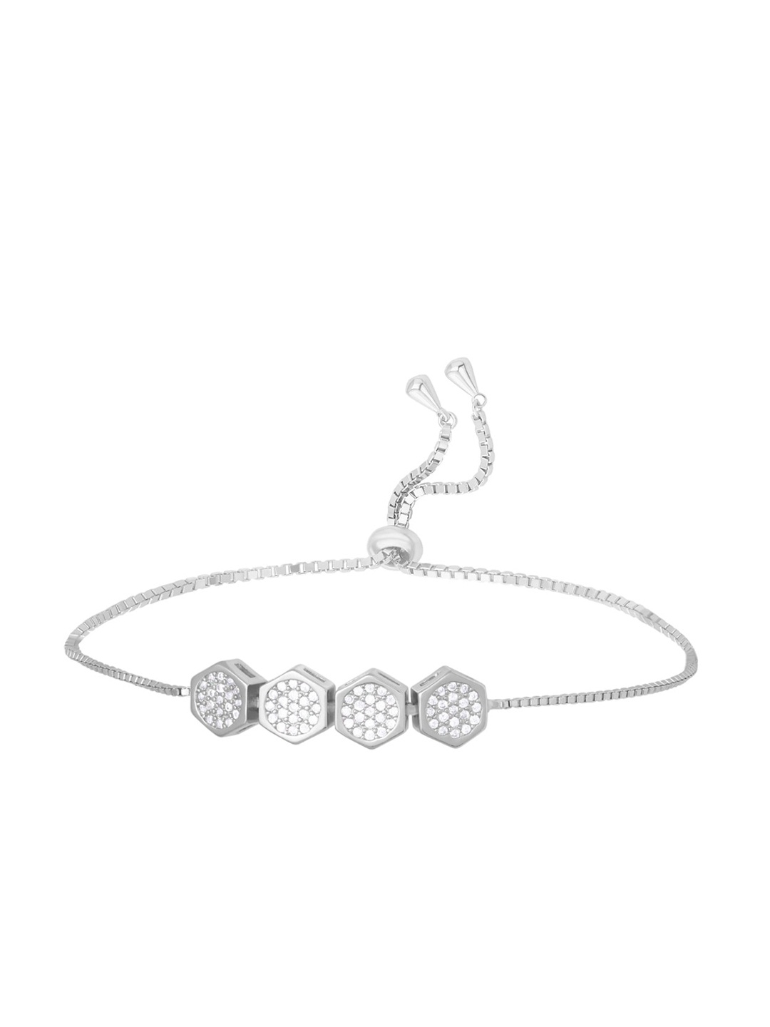 

ANAYRA Women White & Silver-Toned Sterling Silver Cubic Zirconia Link Bracelet