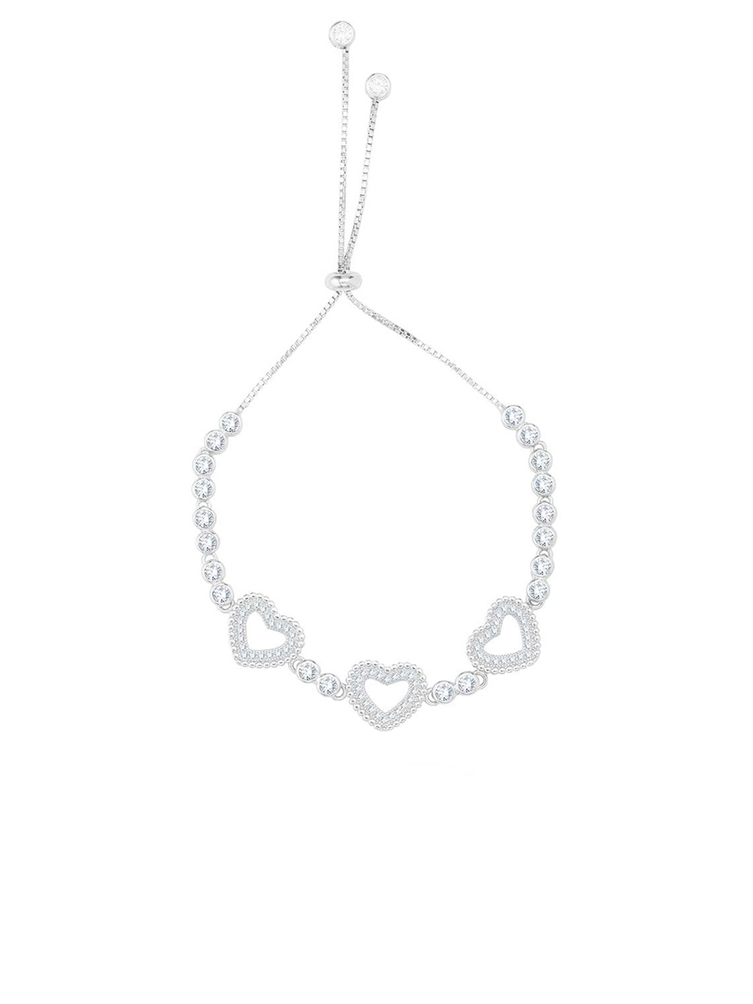 

ANAYRA Women White Sterling Silver Cubic Zirconia Silver-Plated Link Bracelet