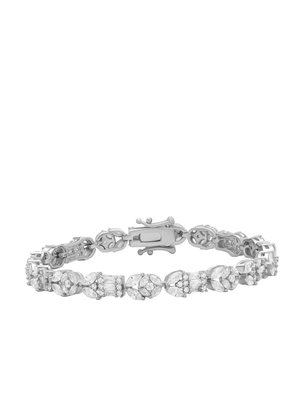 

ANAYRA Women White & Silver-Toned Sterling Silver Cubic Zirconia Link Bracelet